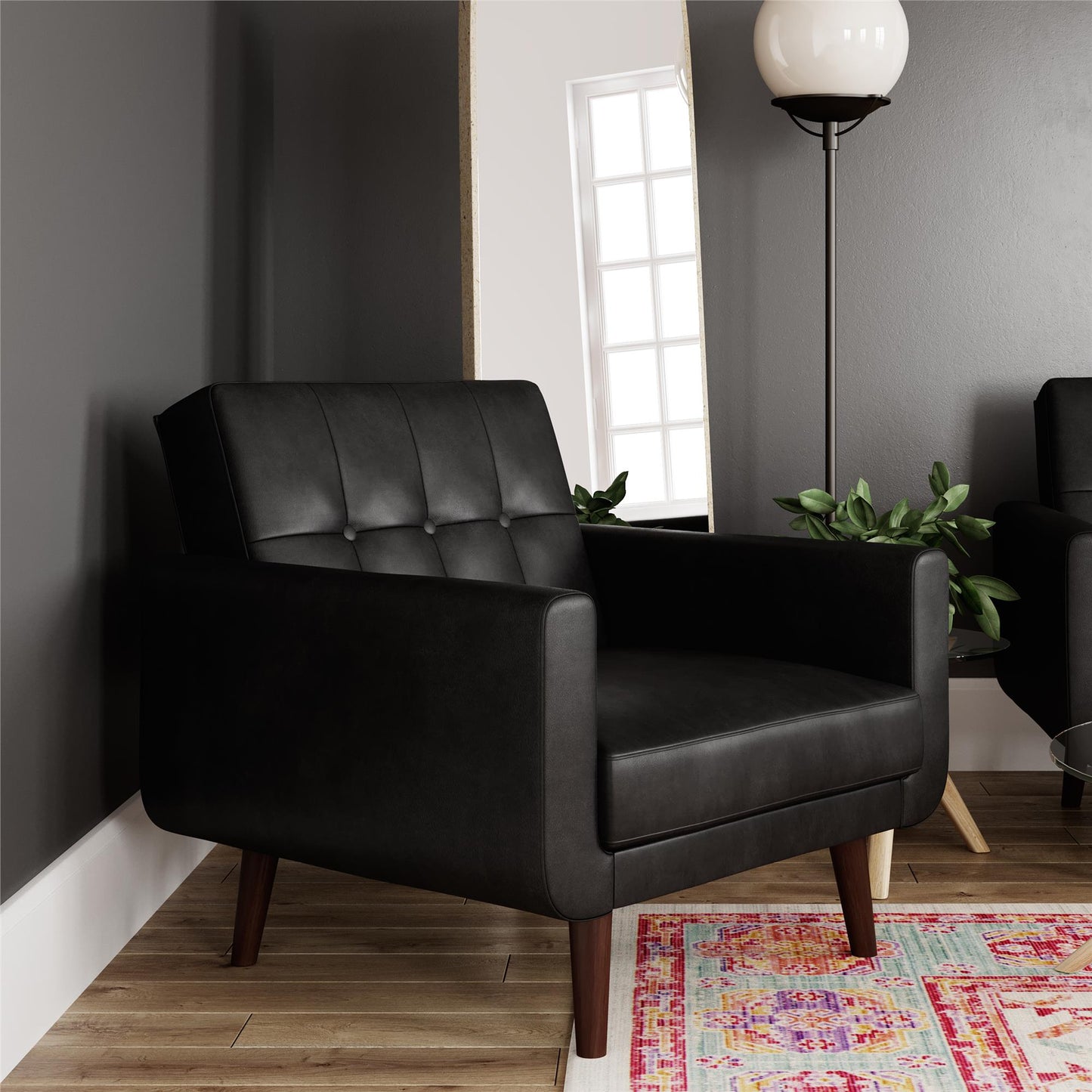Better Homes & Gardens Nola Modern Chair with Arms, Black Faux Leather - Black