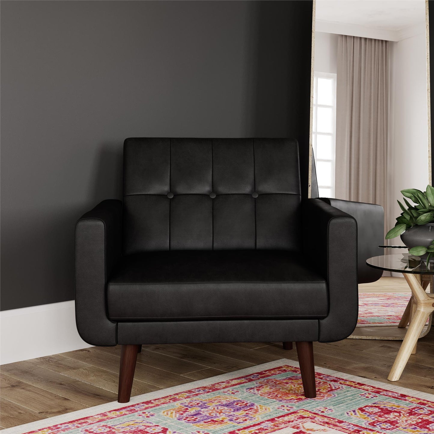 Better Homes & Gardens Nola Modern Chair with Arms, Black Faux Leather - Black