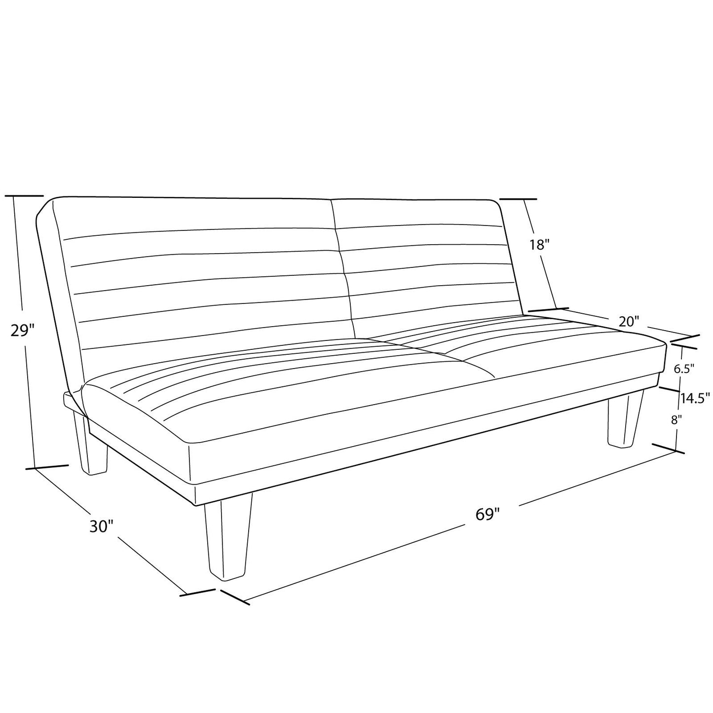 Dillan Upholstered Convertible Futon with Multiple Reclining Positions - Black