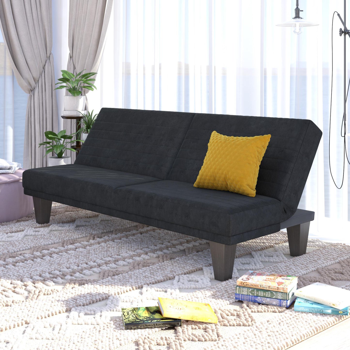 Dillan Upholstered Convertible Futon with Multiple Reclining Positions - Black