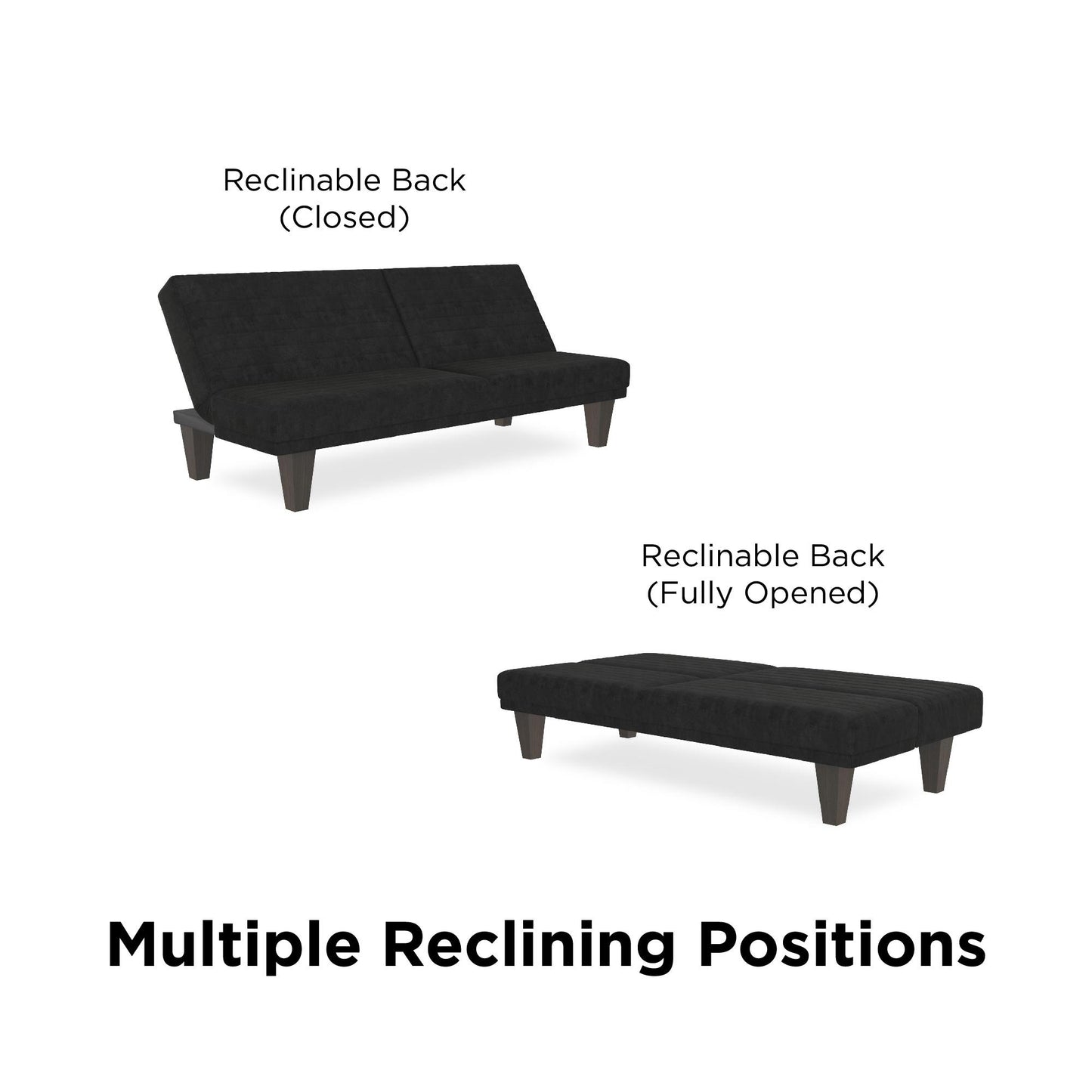 Dillan Upholstered Convertible Futon with Multiple Reclining Positions - Black
