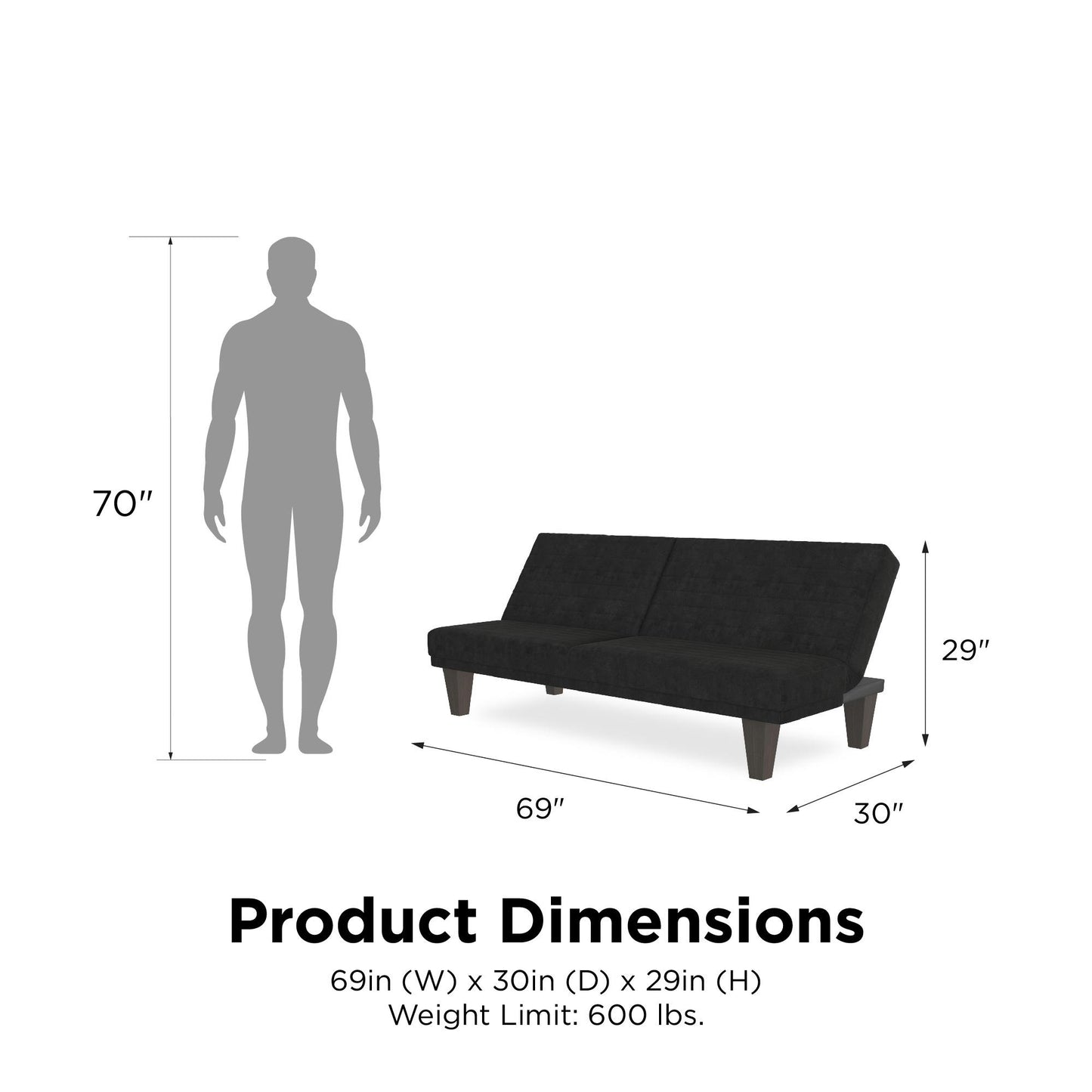 Dillan Upholstered Convertible Futon with Multiple Reclining Positions - Black