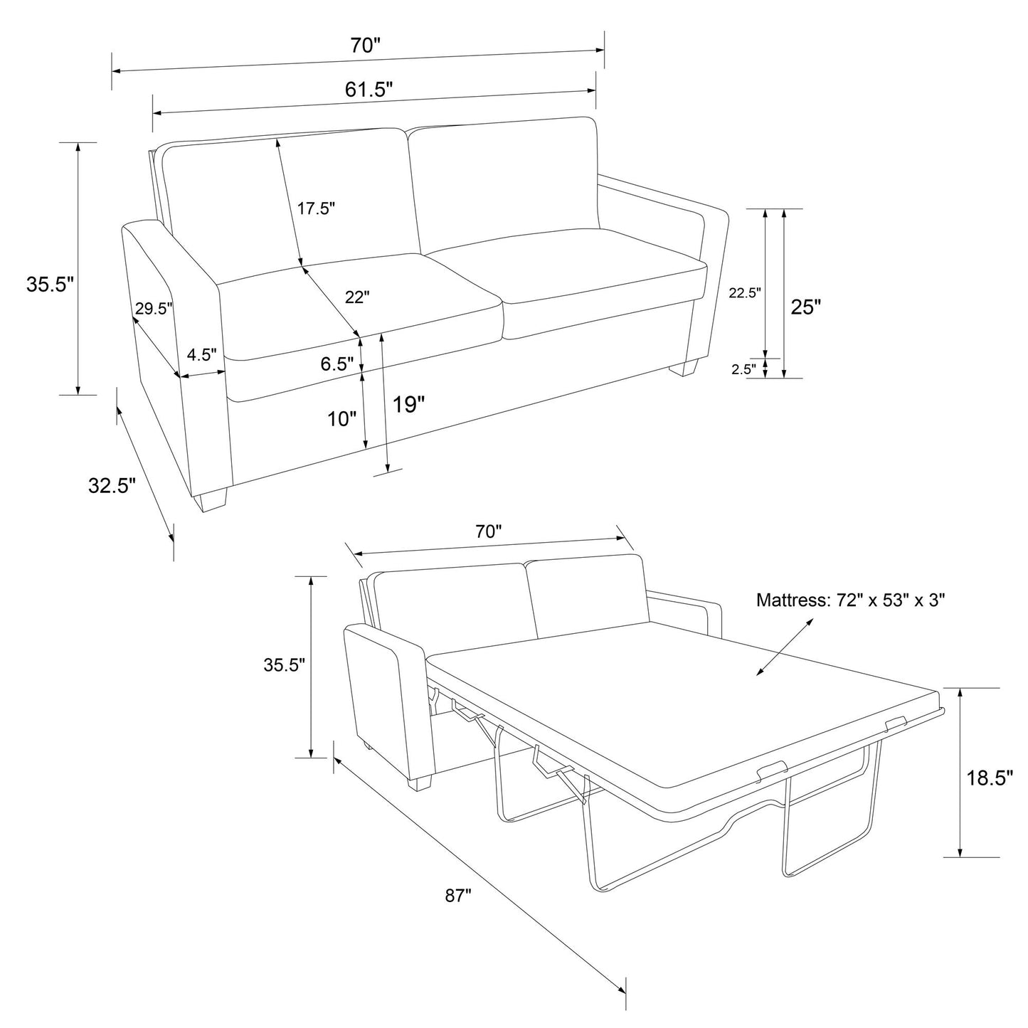 DHP Cooper Loveseat Sofa Sleeper with Full Memory Foam Mattress, Gray Velvet - Gray - Full