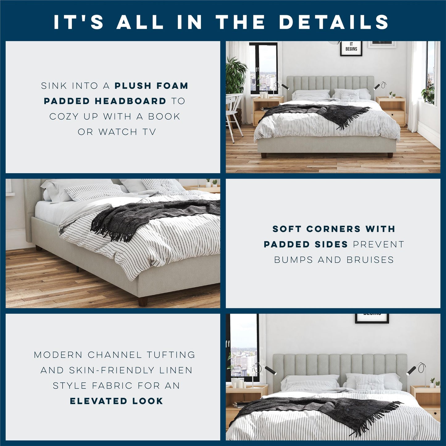 Brittany Upholstered Bed - Gray - Queen