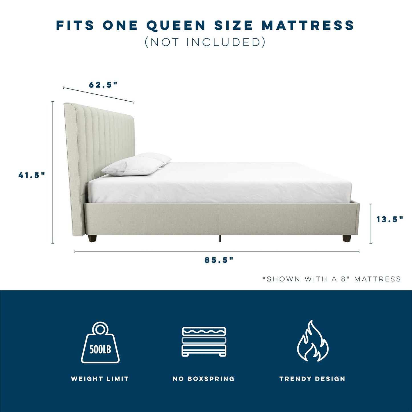 Brittany Upholstered Bed - Gray - Queen