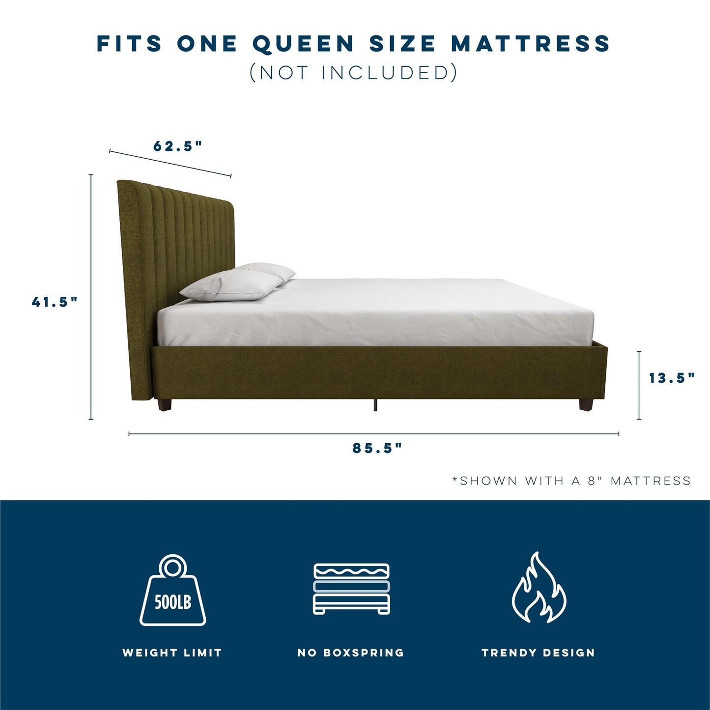 Brittany Upholstered Bed - Green - Queen