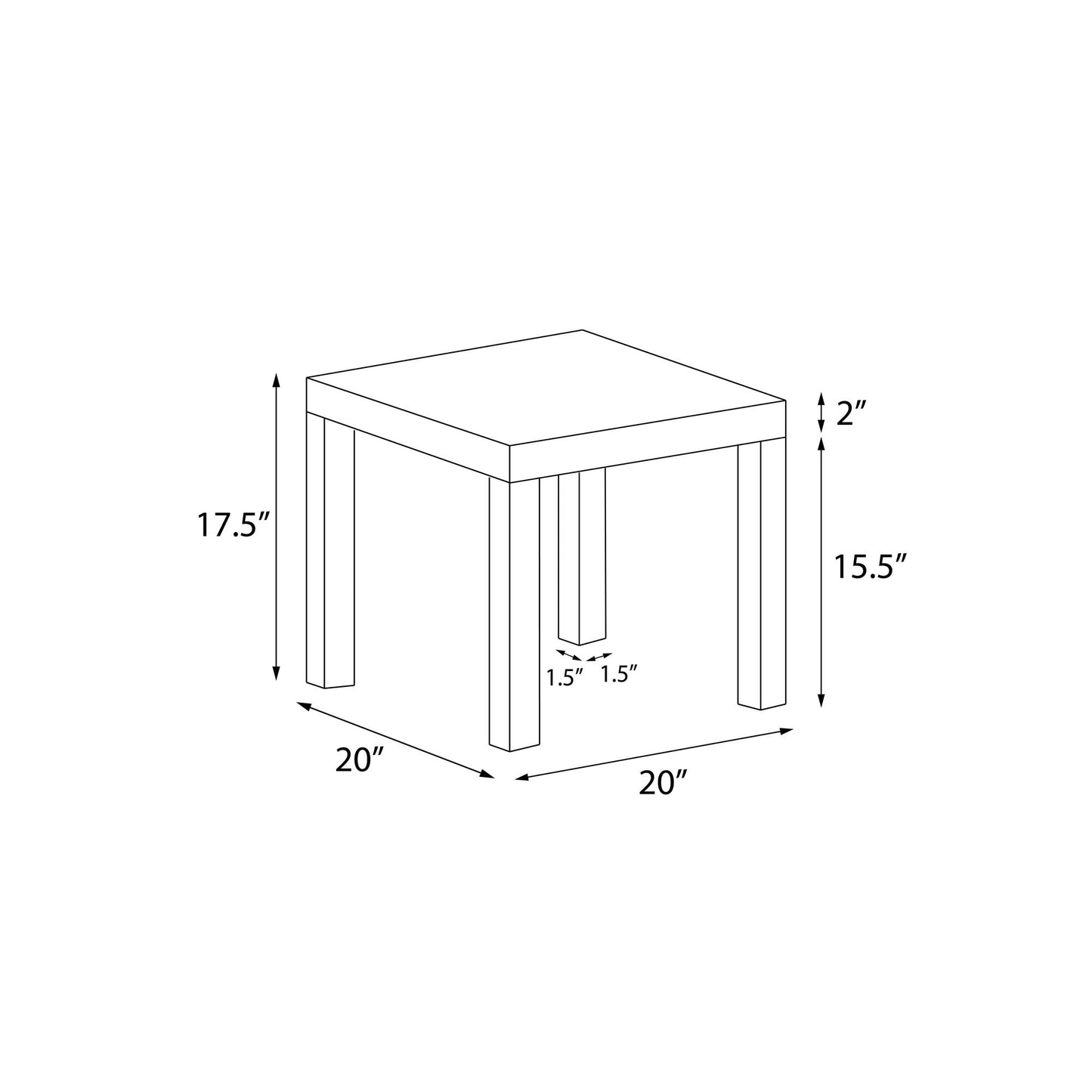 Parsons Hollow Core End Table with Large Top - Gray