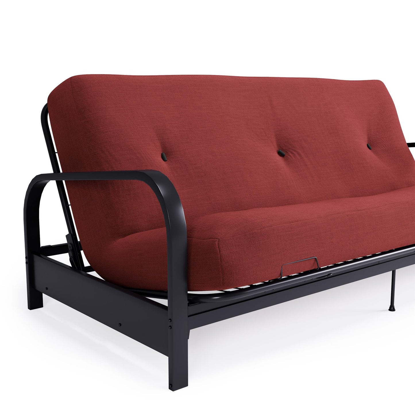 Brax Black Metal Arm Full Size Futon Frame with 6 Inch Thermobonded High Density Polyester Fill - Red - Full