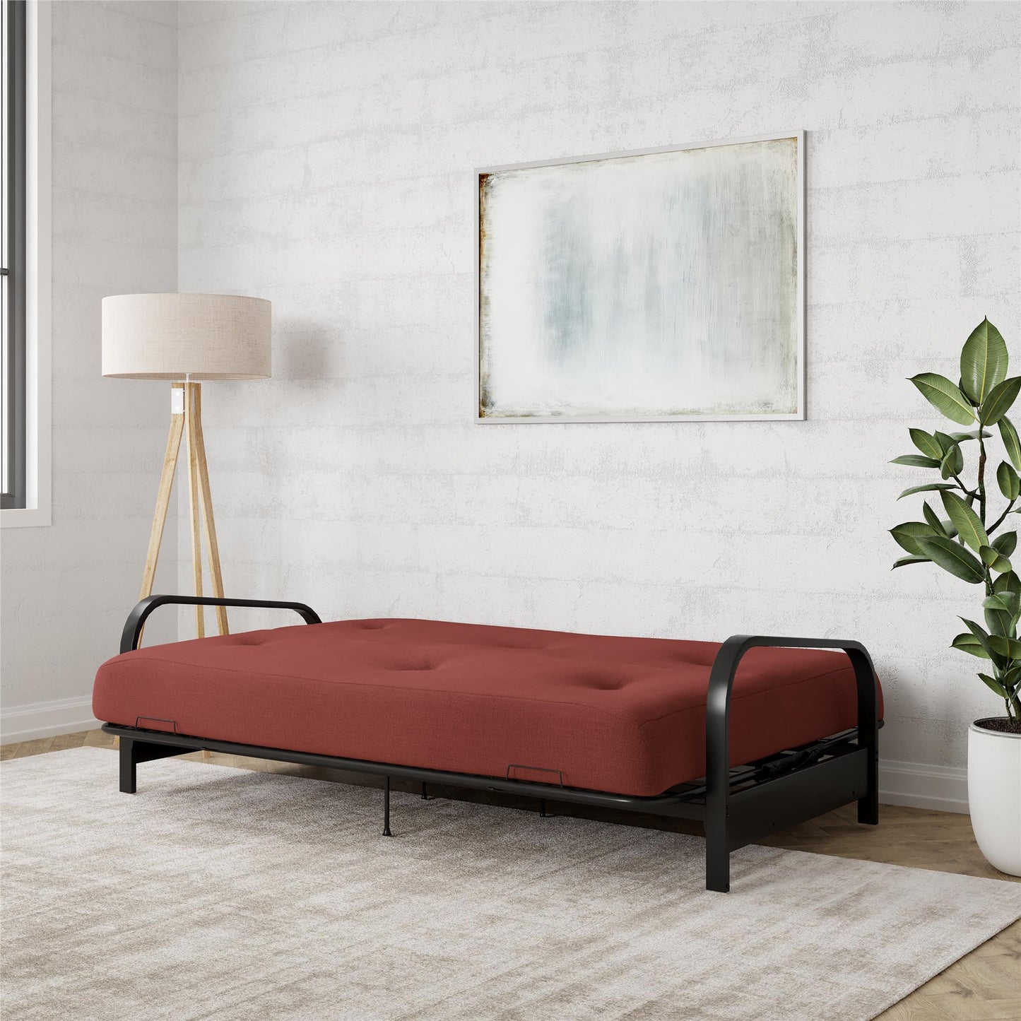 Brax Black Metal Arm Full Size Futon Frame with 6 Inch Thermobonded High Density Polyester Fill - Red - Full