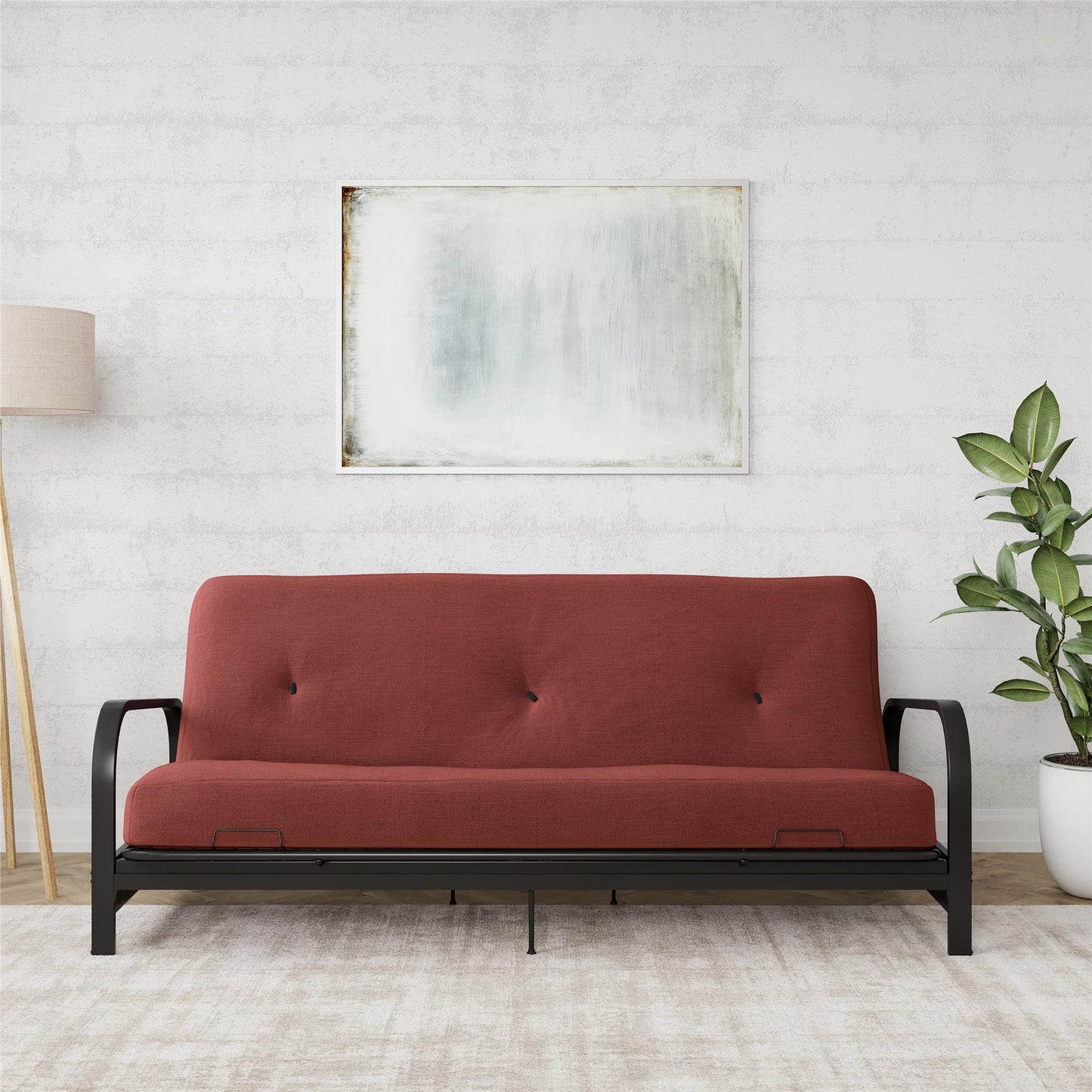 Brax Black Metal Arm Full Size Futon Frame with 6 Inch Thermobonded High Density Polyester Fill - Red - Full