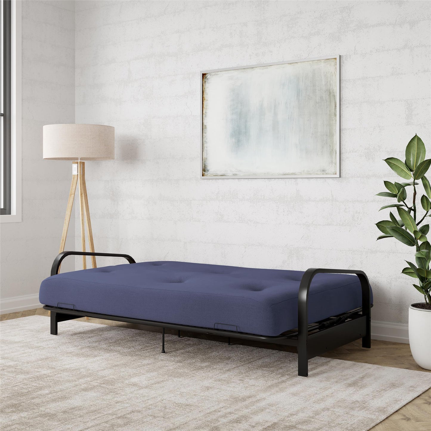 Brax Black Metal Arm Full Size Futon Frame with 6 Inch Thermobonded High Density Polyester Fill - Blue - Full