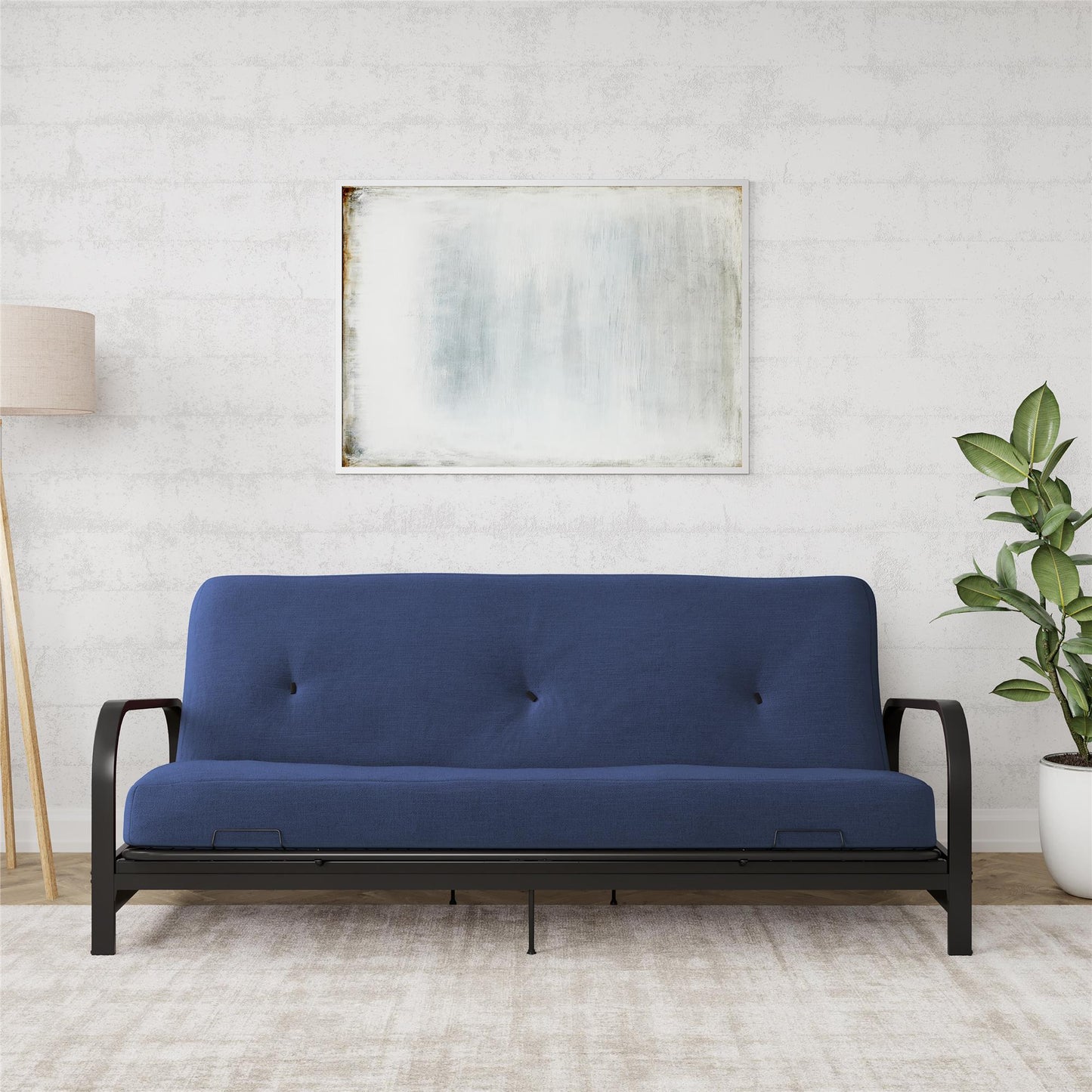 Brax Black Metal Arm Full Size Futon Frame with 6 Inch Thermobonded High Density Polyester Fill - Blue - Full