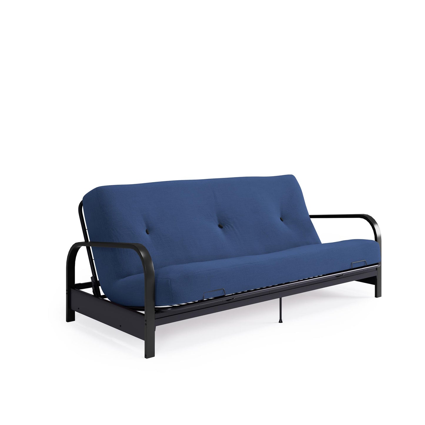 Brax Black Metal Arm Full Size Futon Frame with 6 Inch Thermobonded High Density Polyester Fill - Blue - Full