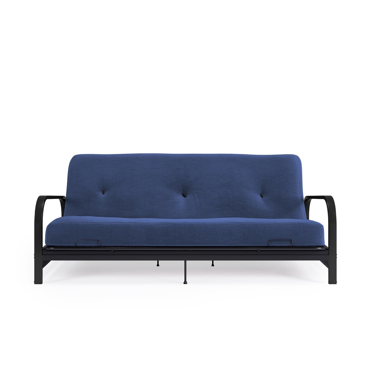 Brax Black Metal Arm Full Size Futon Frame with 6 Inch Thermobonded High Density Polyester Fill - Blue - Full