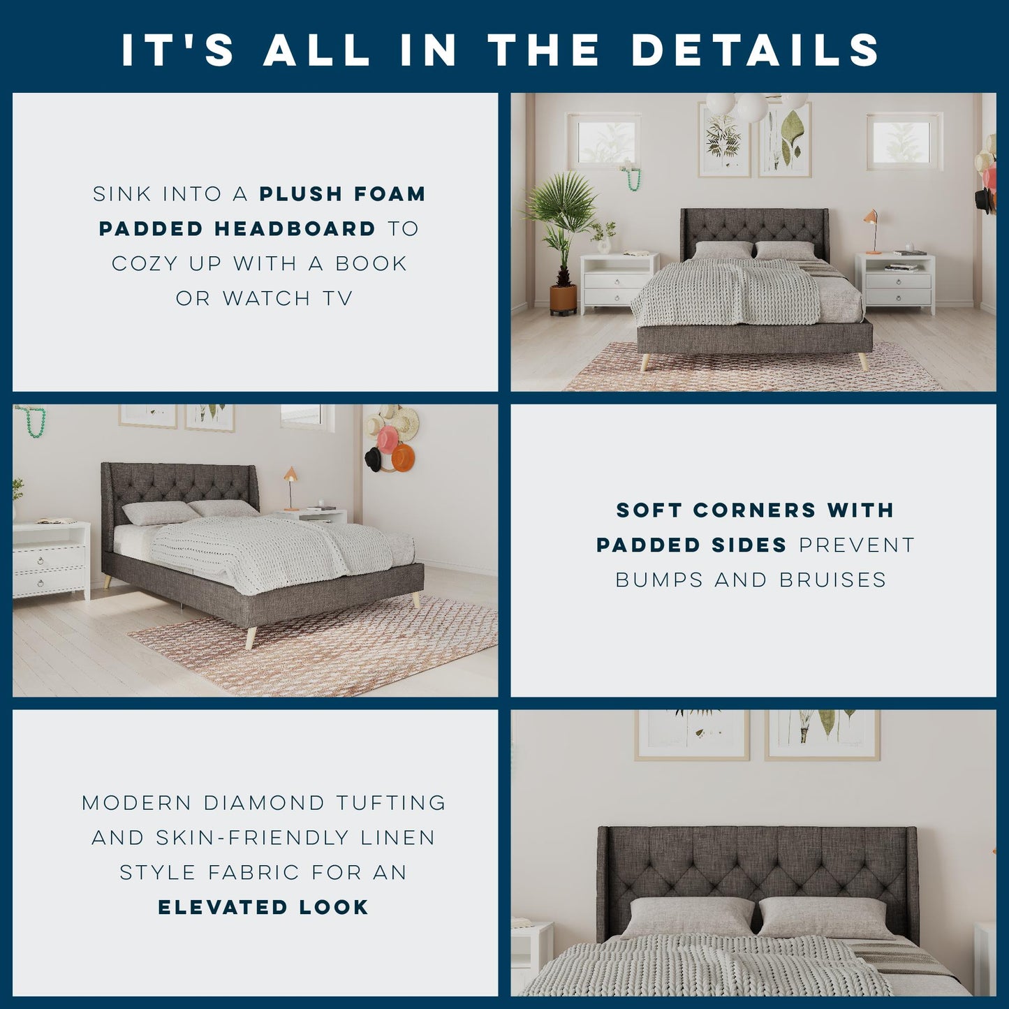 Her Majesty Bed - Grey Linen - Full