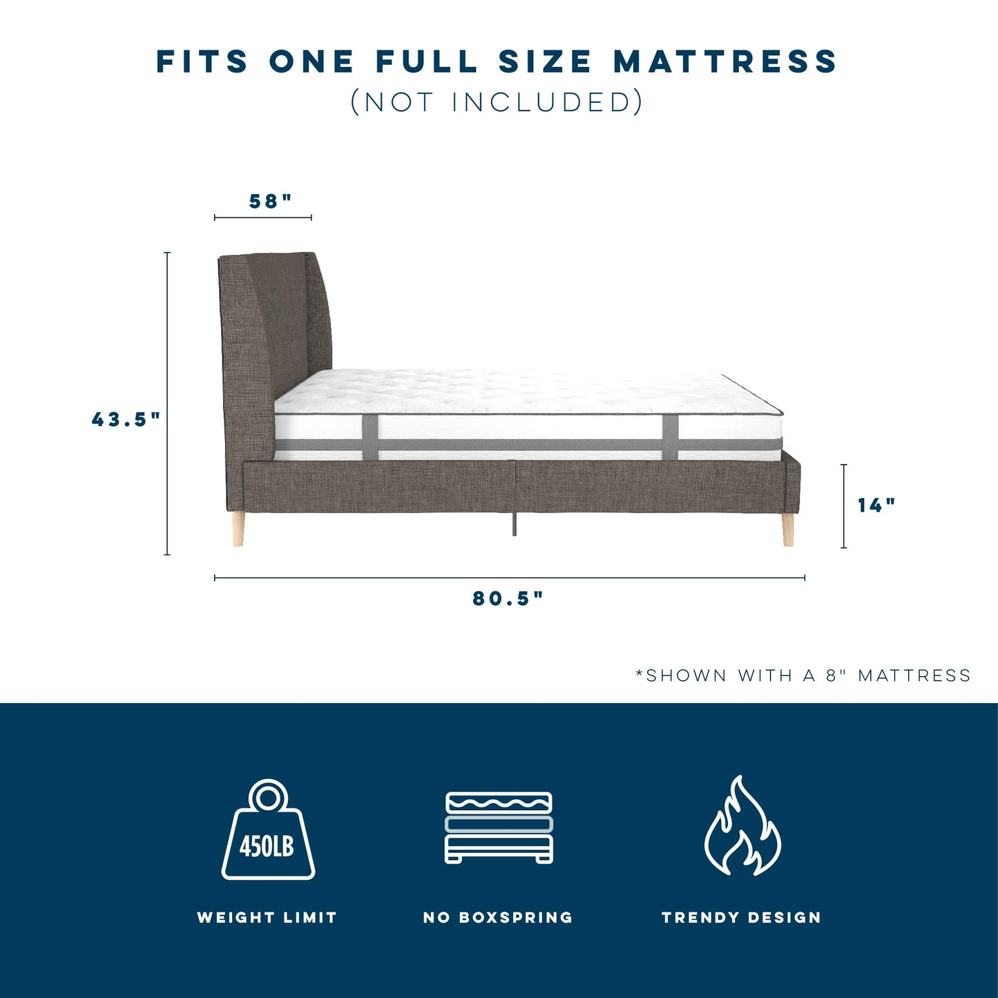 Her Majesty Bed - Grey Linen - Full