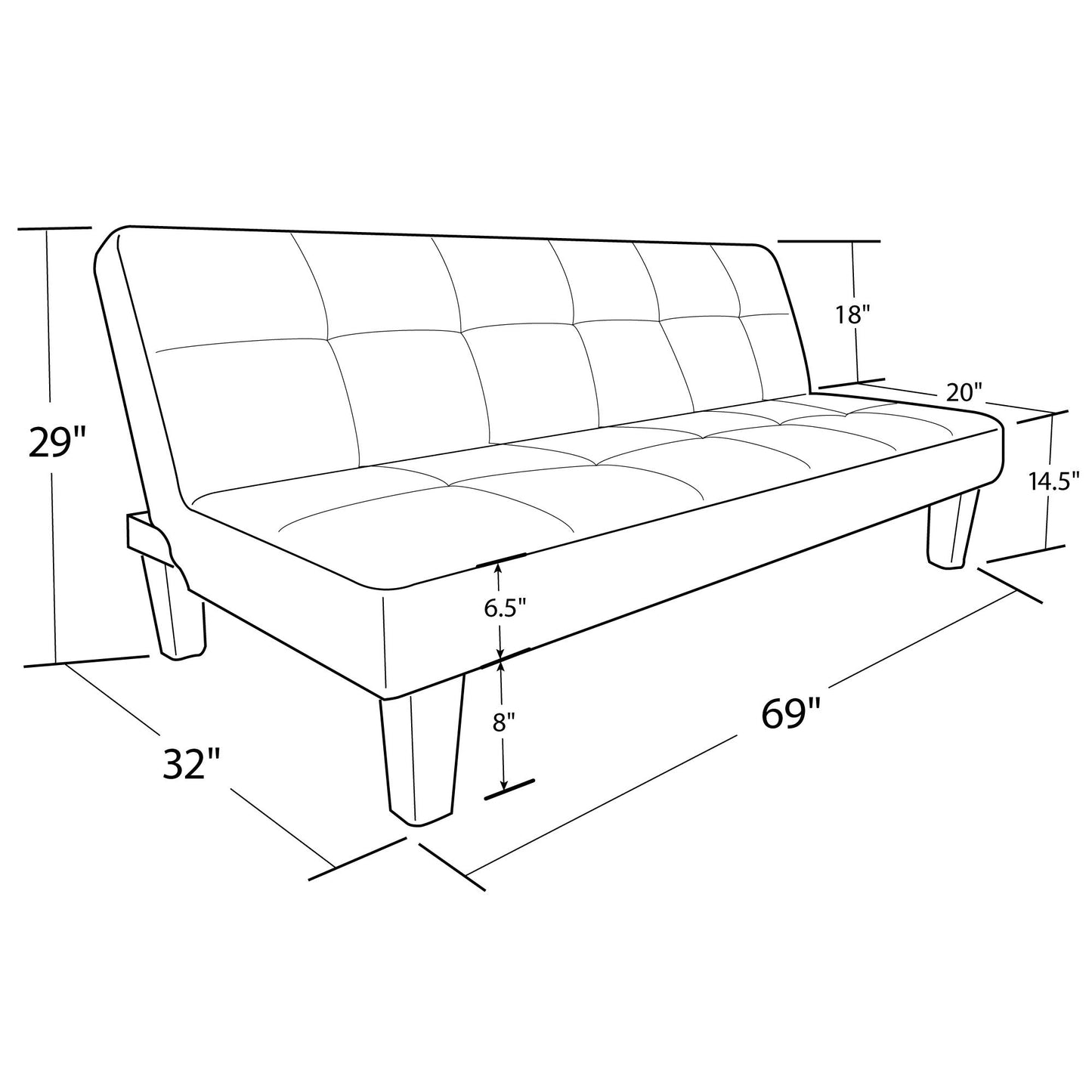 Aubrey Convertible Futon Sofa and Couch Sleeper Faux Leather - White