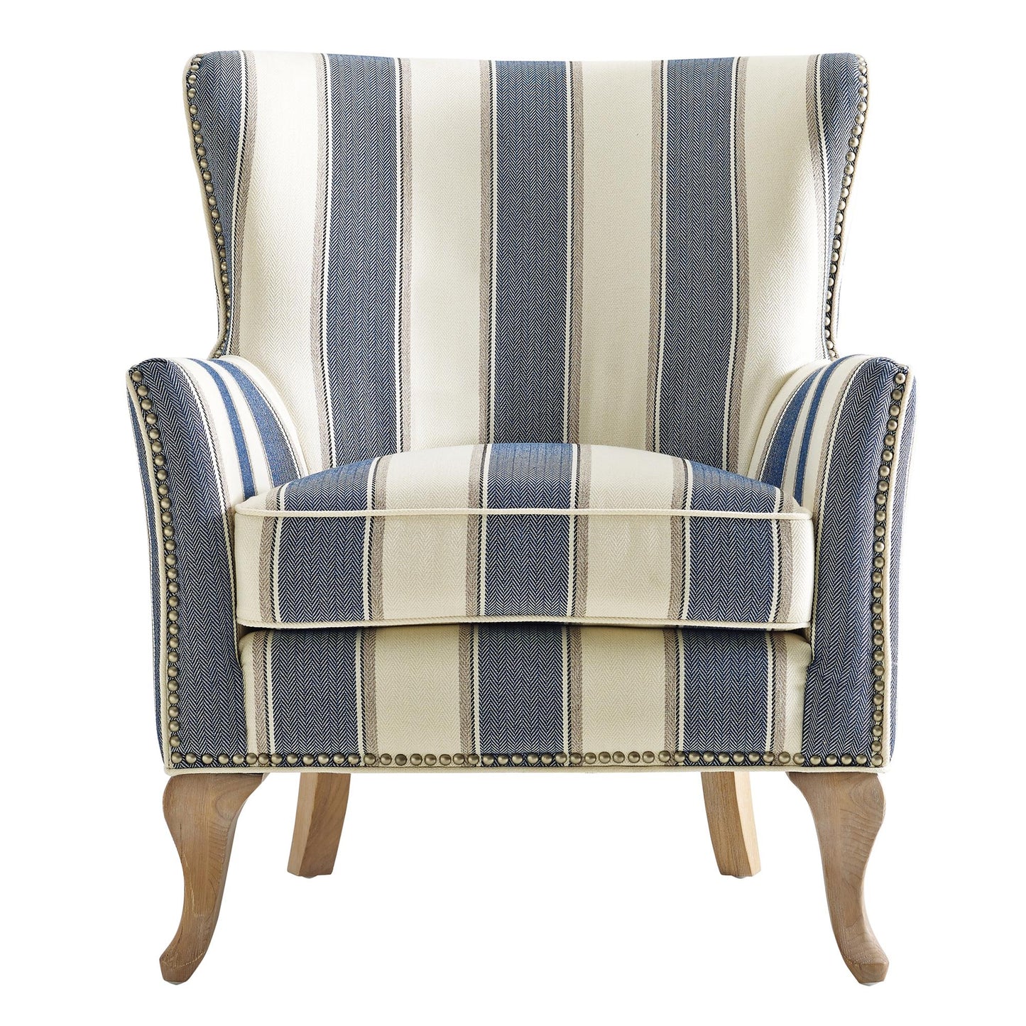 Reva Upholstered Club Accent Chair with Nail Head Trim - Blue Stripe