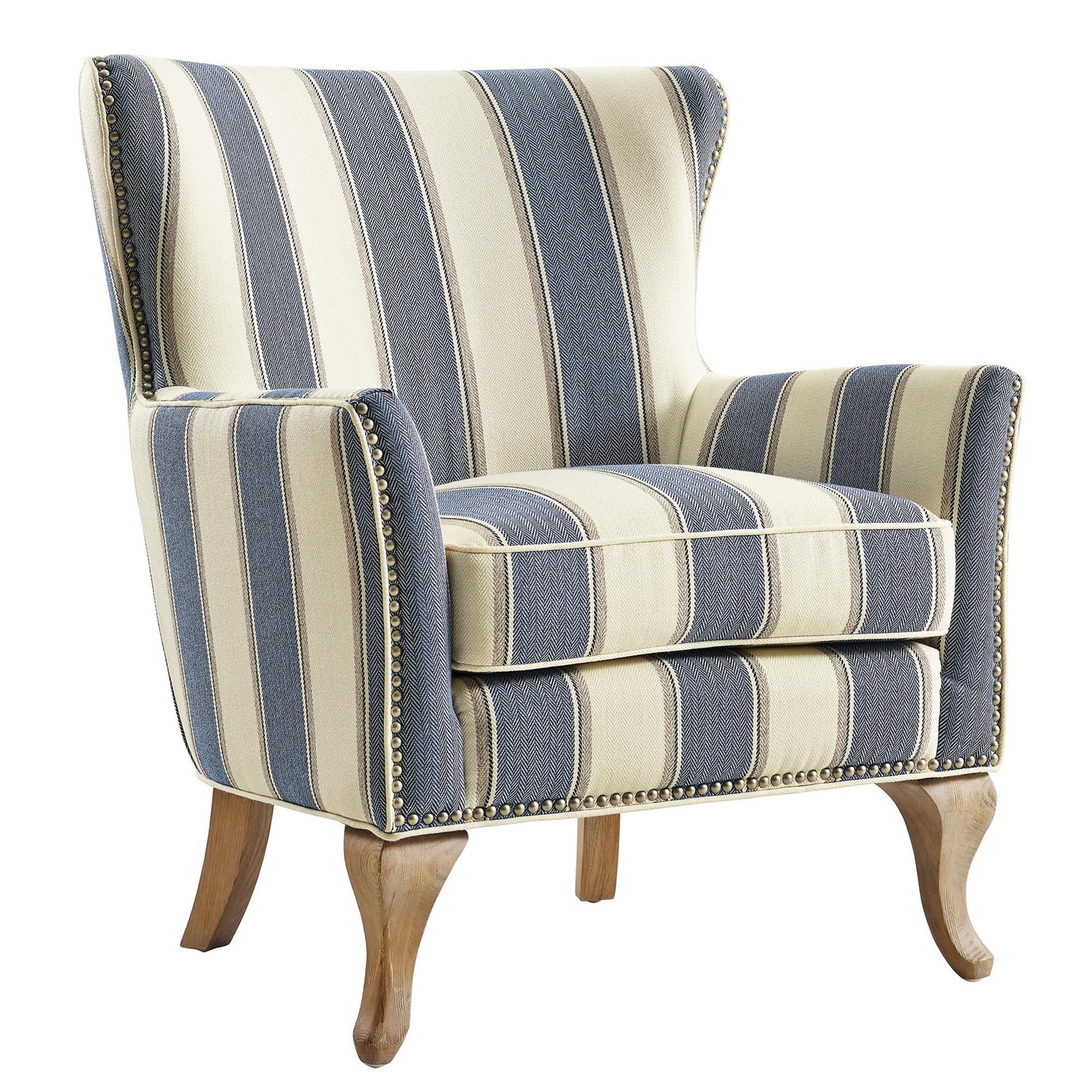 Reva Upholstered Club Accent Chair with Nail Head Trim - Blue Stripe