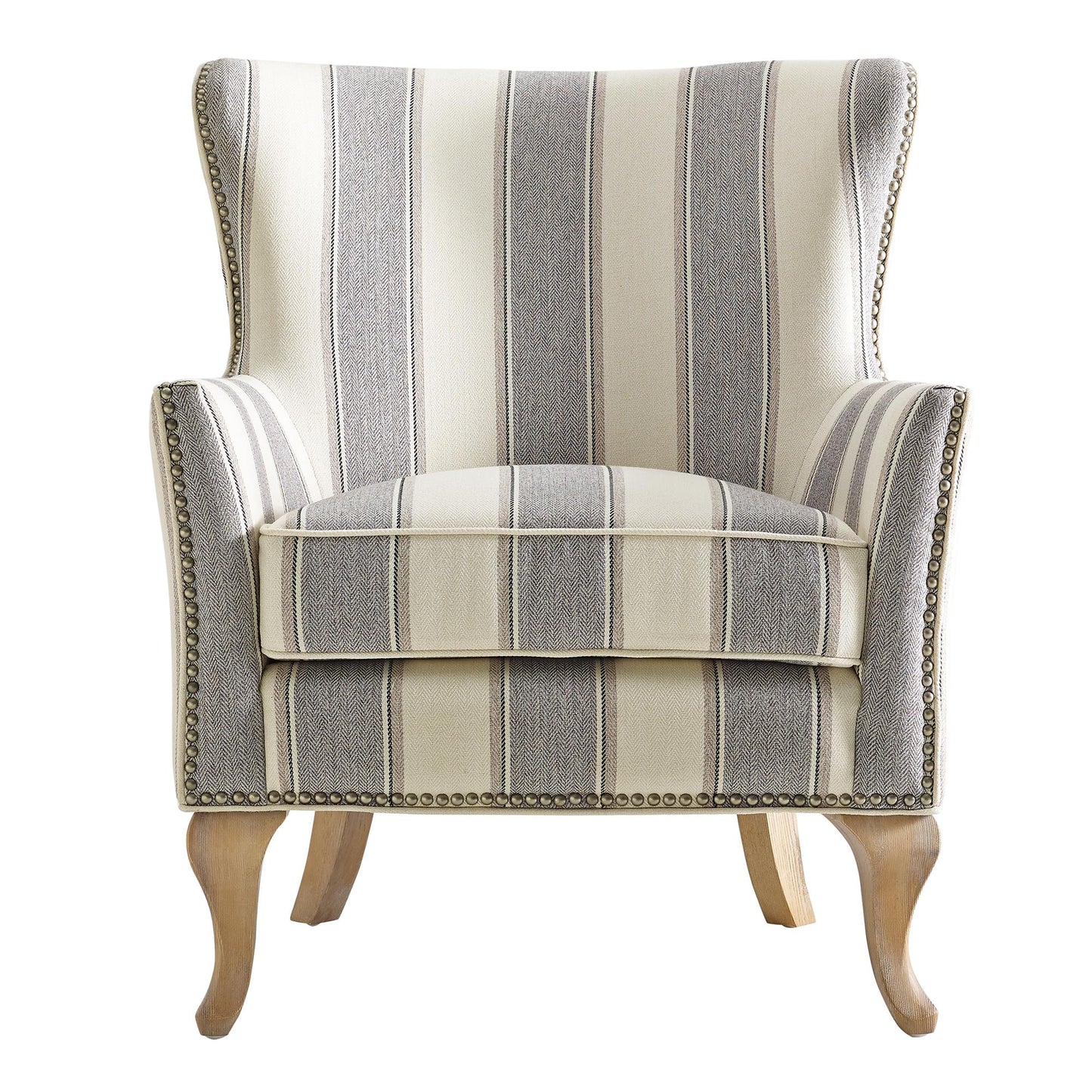 Reva Upholstered Club Accent Chair with Nail Head Trim - Gray Stripe