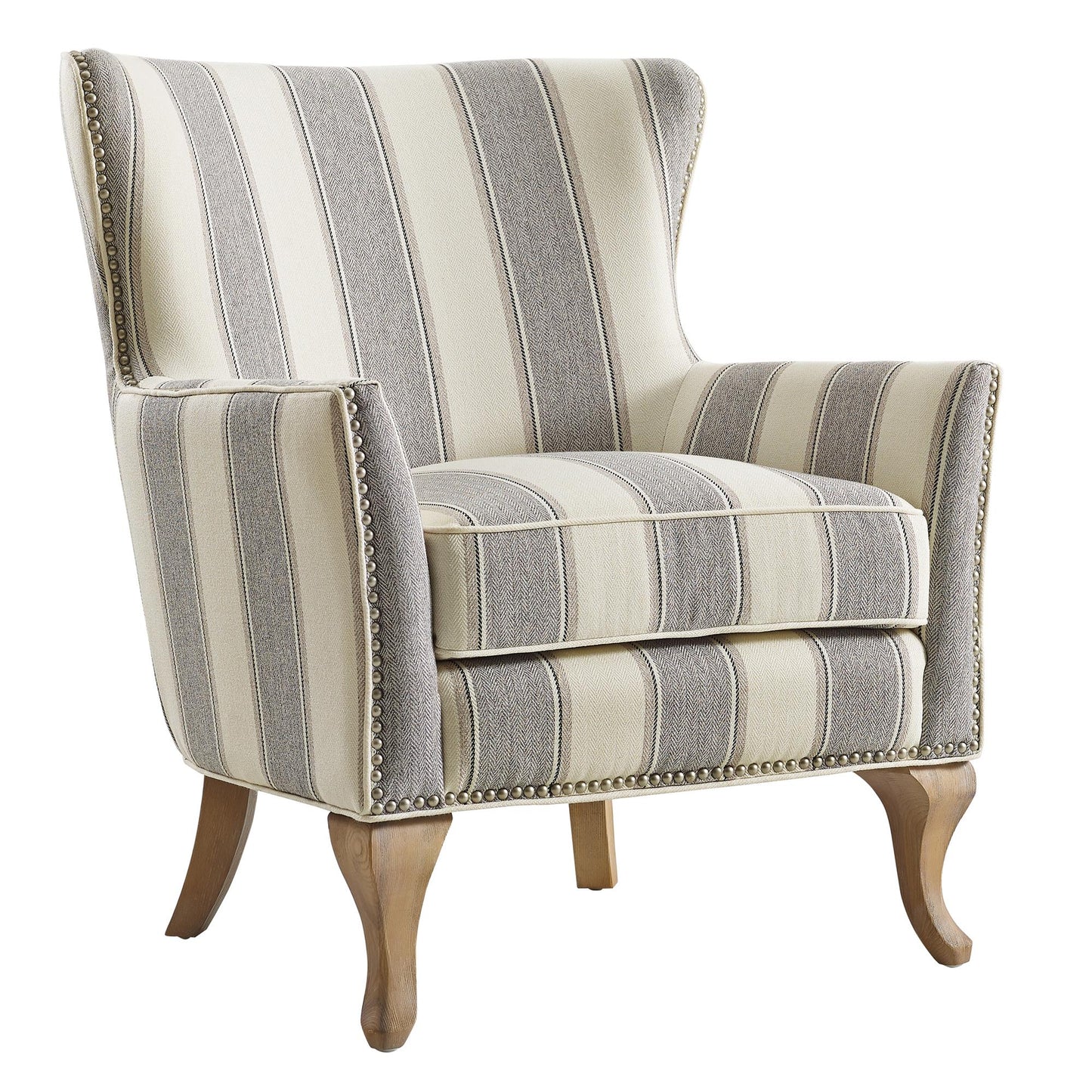 Reva Upholstered Club Accent Chair with Nail Head Trim - Gray Stripe