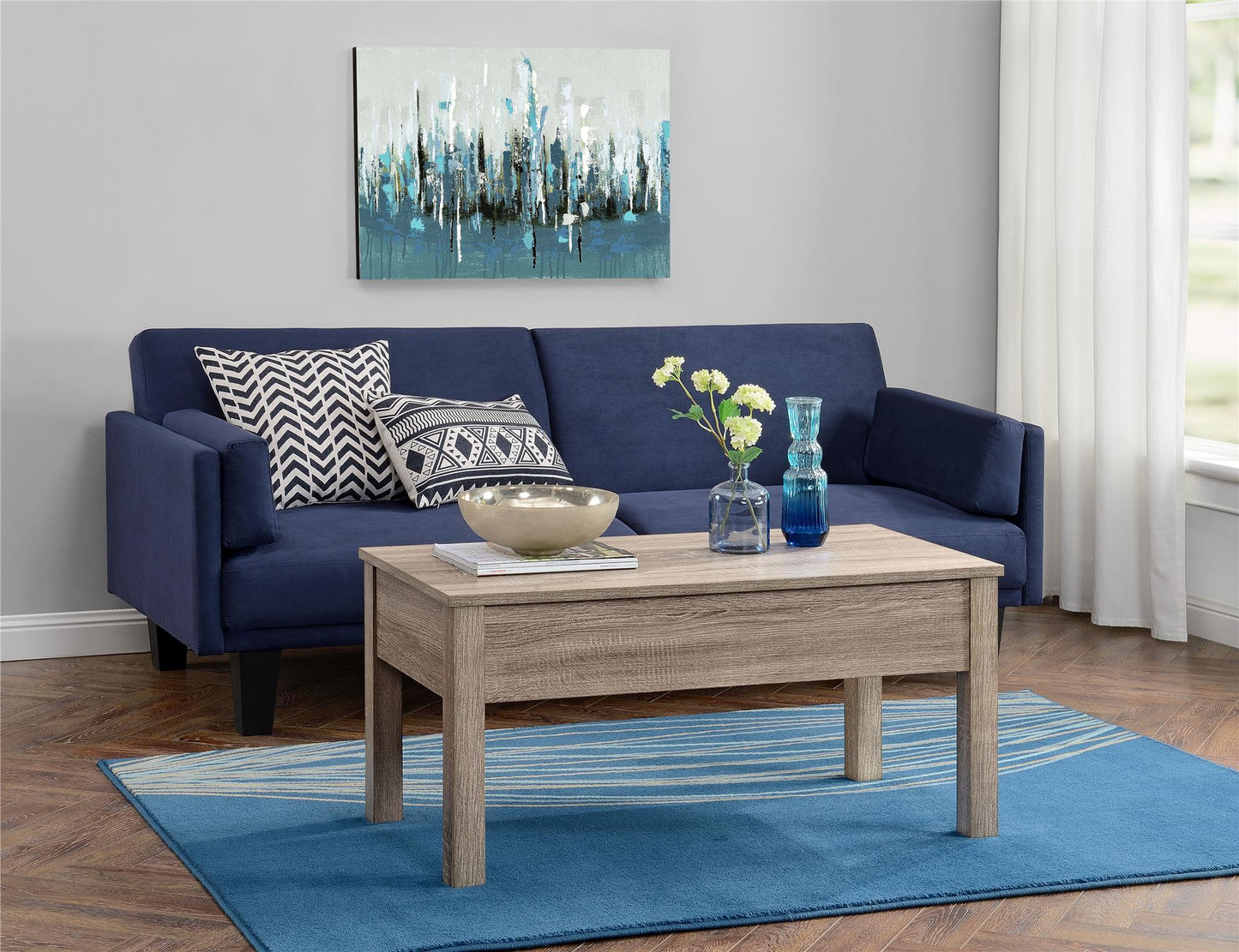 Parsons Lift-Top Coffee Table with Storage Compartment - Distressed Gray Oak