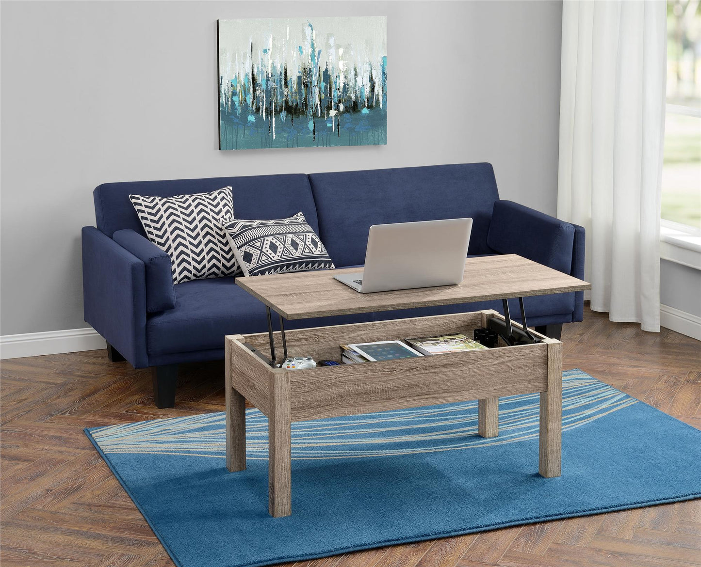 Parsons Lift-Top Coffee Table with Storage Compartment - Distressed Gray Oak