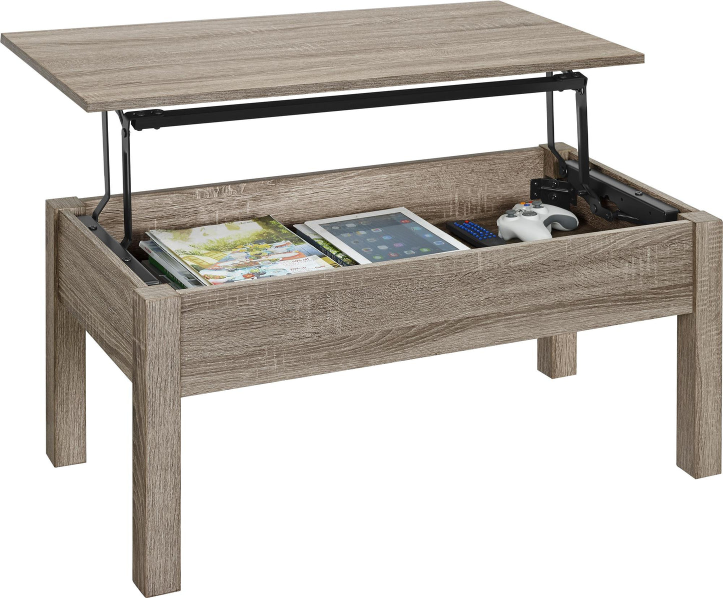 Parsons Lift-Top Coffee Table with Storage Compartment - Distressed Gray Oak