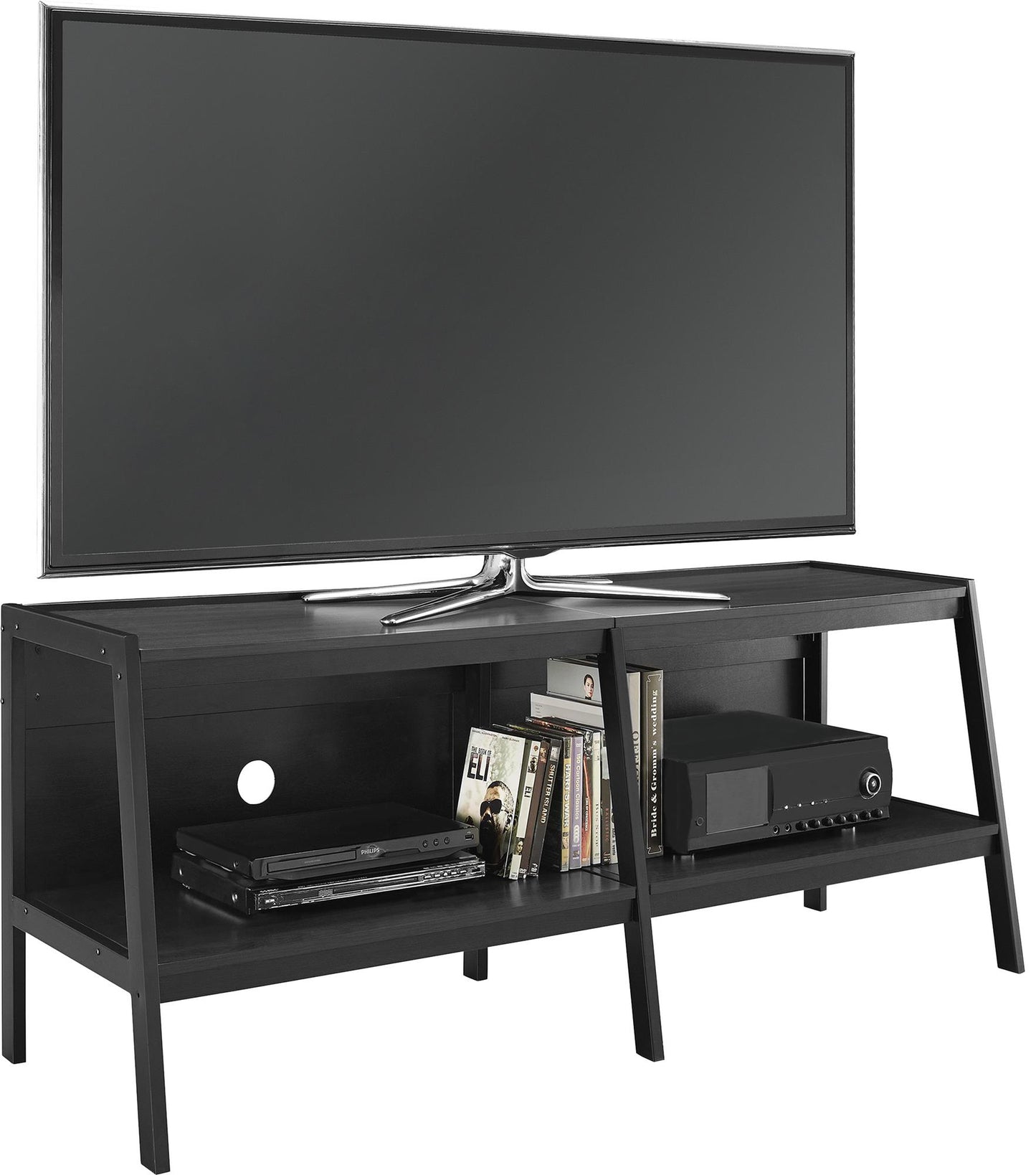 Lawrence Ladder TV Stand for TVs up to 60 Inch with Large Storage Shelf - Black