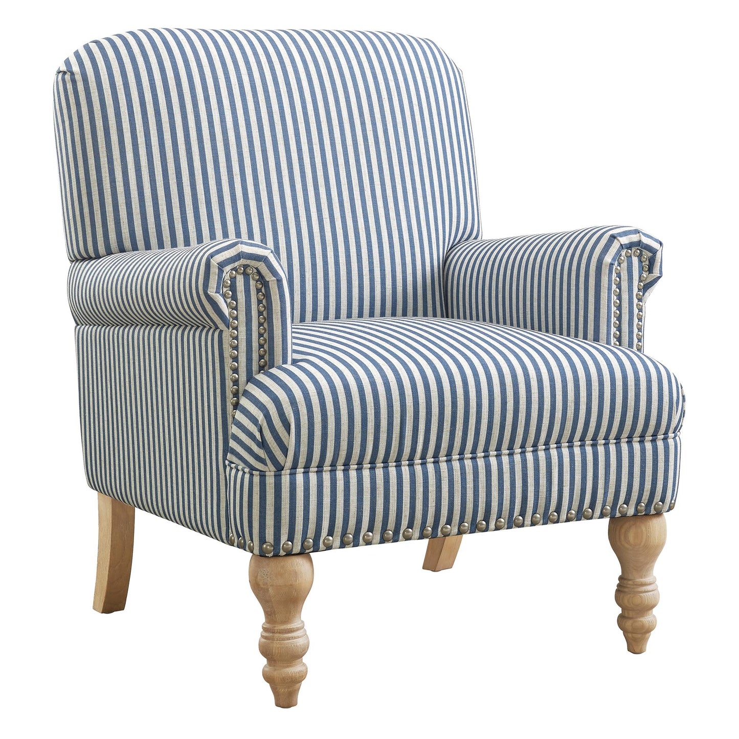 Jaya Upholstered Accent Chair with Solid Wood Feet - Blue Stripe