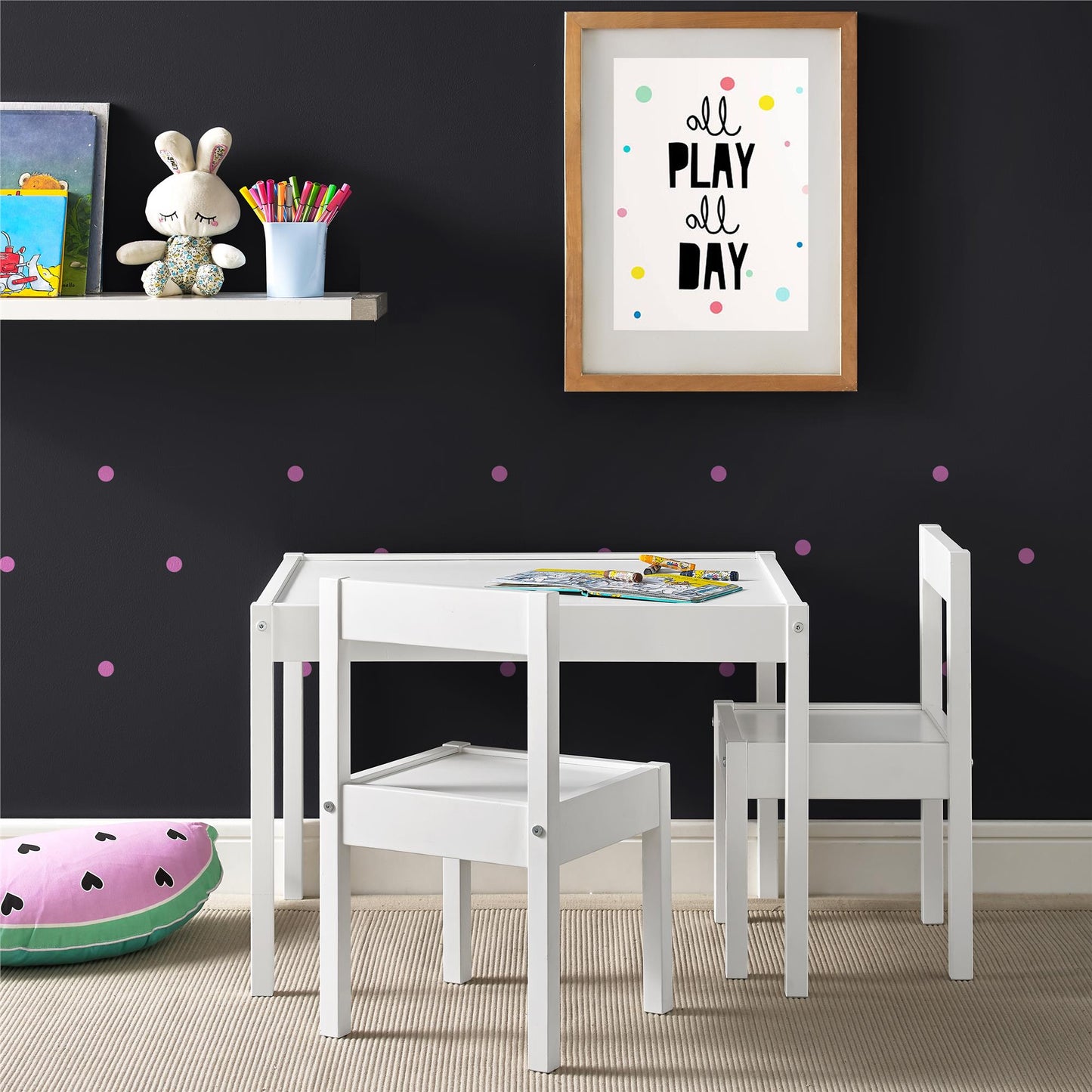 Hunter 3-Piece Kiddy Table and Chair Kids Set - White