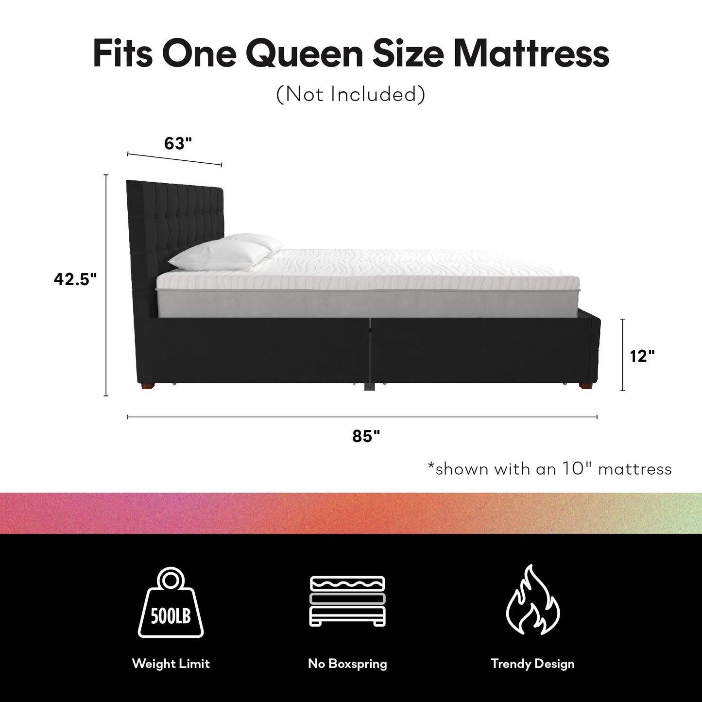 Elizabeth Upholstered Bed with Storage - Black - Queen