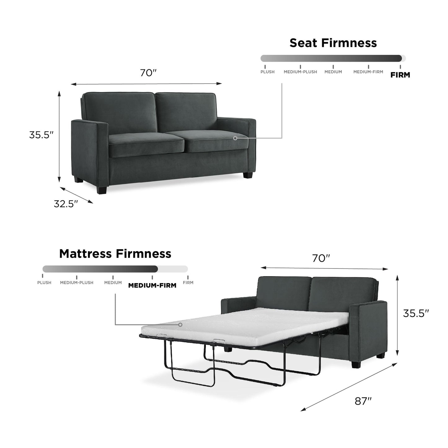 DHP Cooper Loveseat Sofa Sleeper with Full Memory Foam Mattress, Gray Velvet - Gray - Full