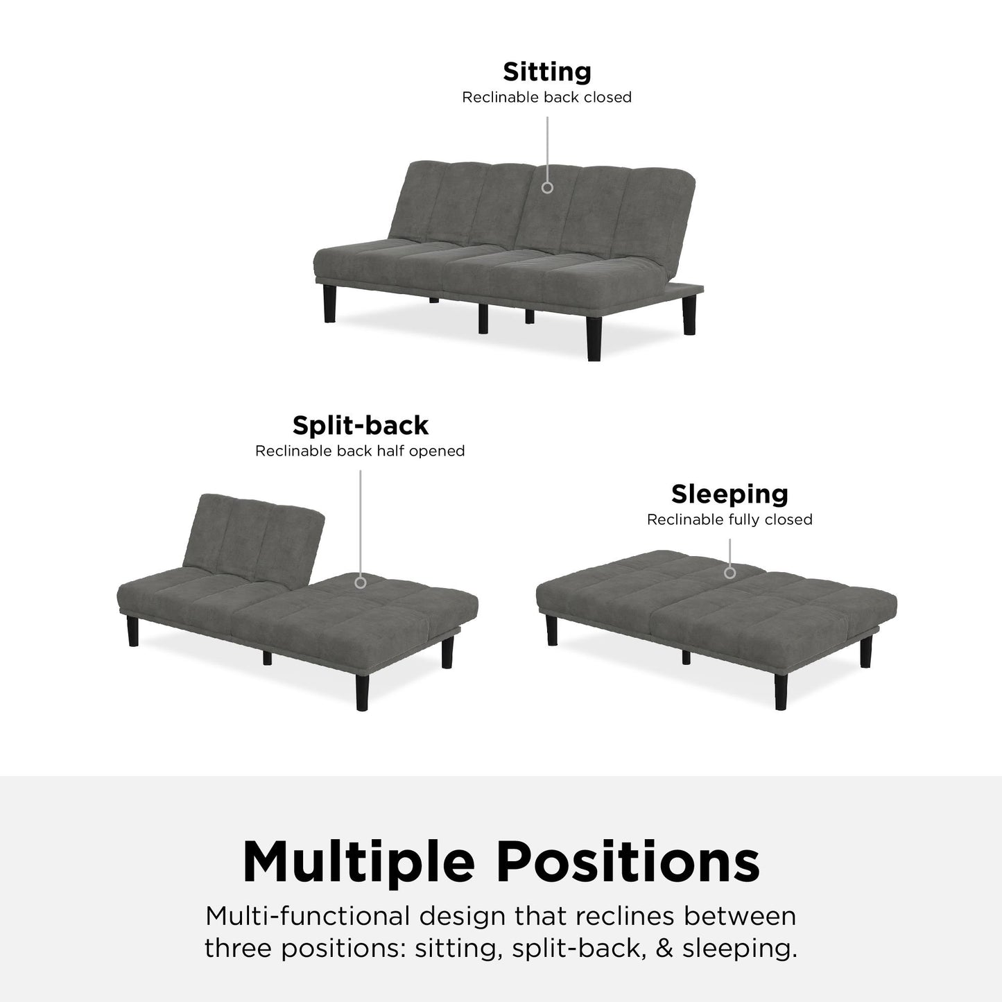 Mainstays Channel Cushion Futon, Gray Microfiber - Gray