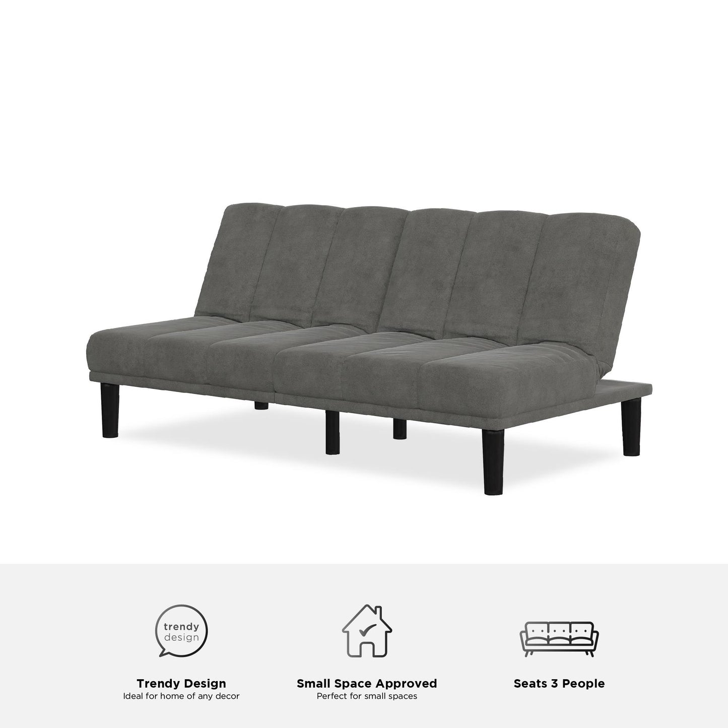 Mainstays Channel Cushion Futon, Gray Microfiber - Gray