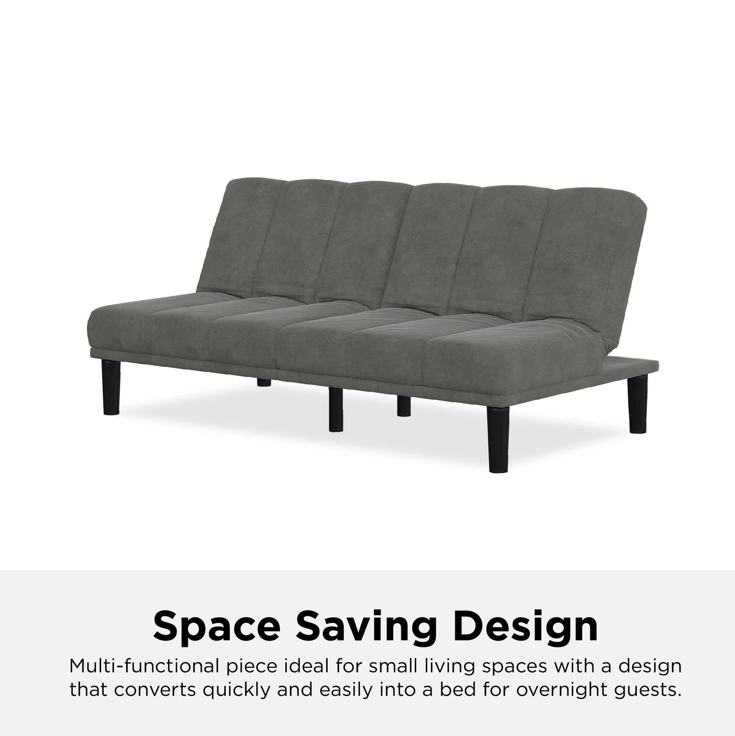 Mainstays Channel Cushion Futon, Gray Microfiber - Gray