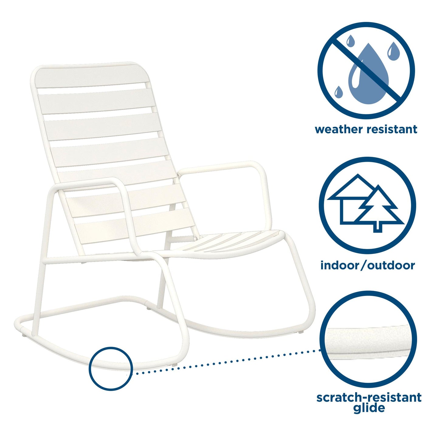 Novogratz Poolside Gossip, Roberta Outdoor/Indoor Rocking Chair, White - White