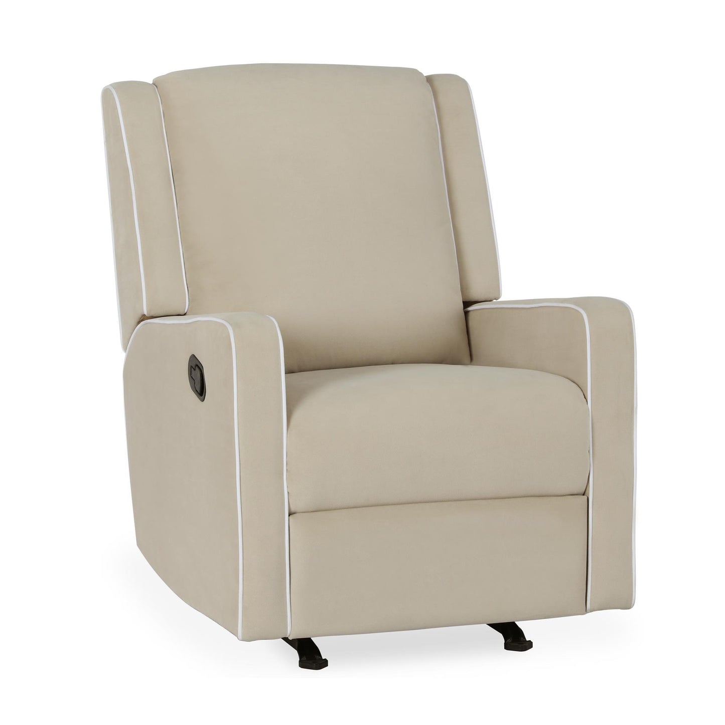 Robyn Upholstered Rocker Recliner Chair with White Trim Detail - Beige