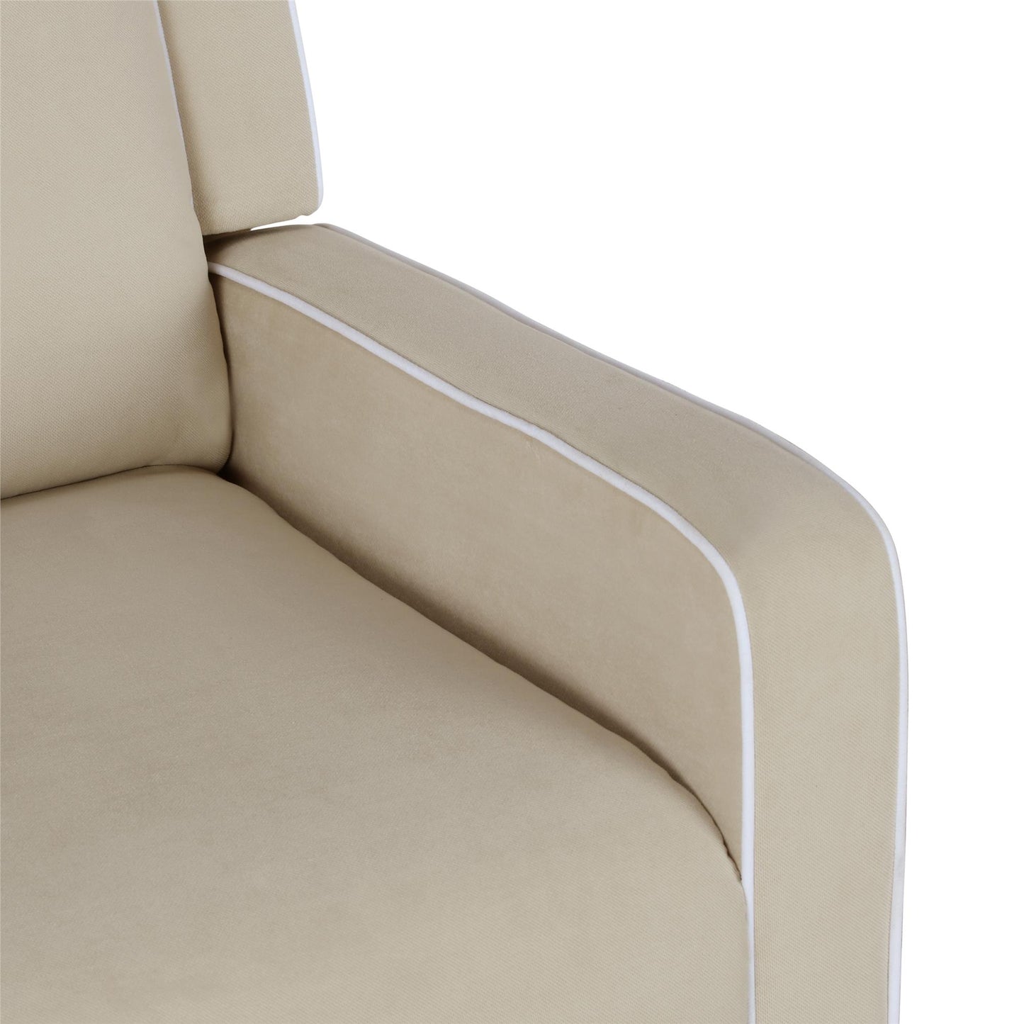 Robyn Upholstered Rocker Recliner Chair with White Trim Detail - Beige
