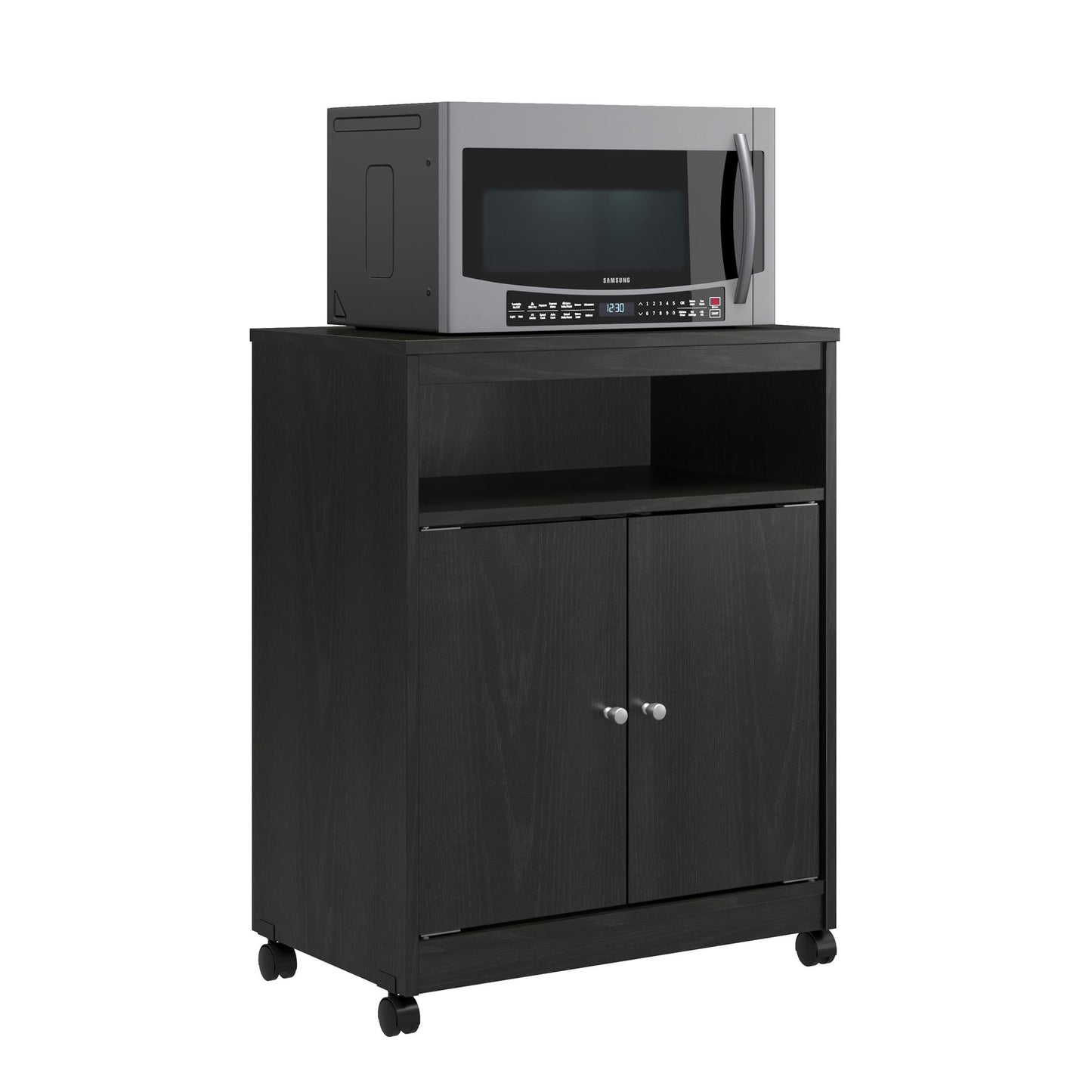 Landry 2 Door Utility Microwave Cart with Shelves - Black Oak