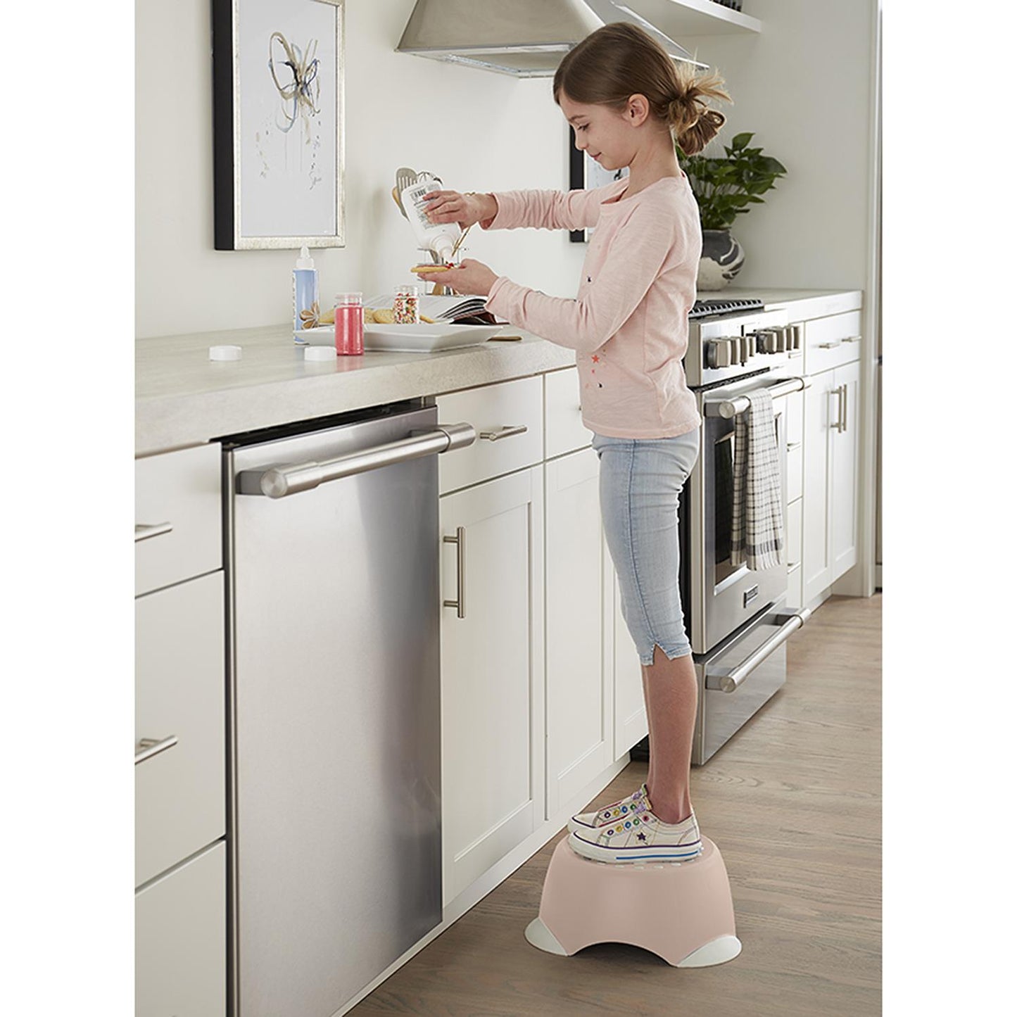 Kids One-Step Step Stool, Set of 2 Lightweight and Non-Slip - Light Pink - 2-Pack