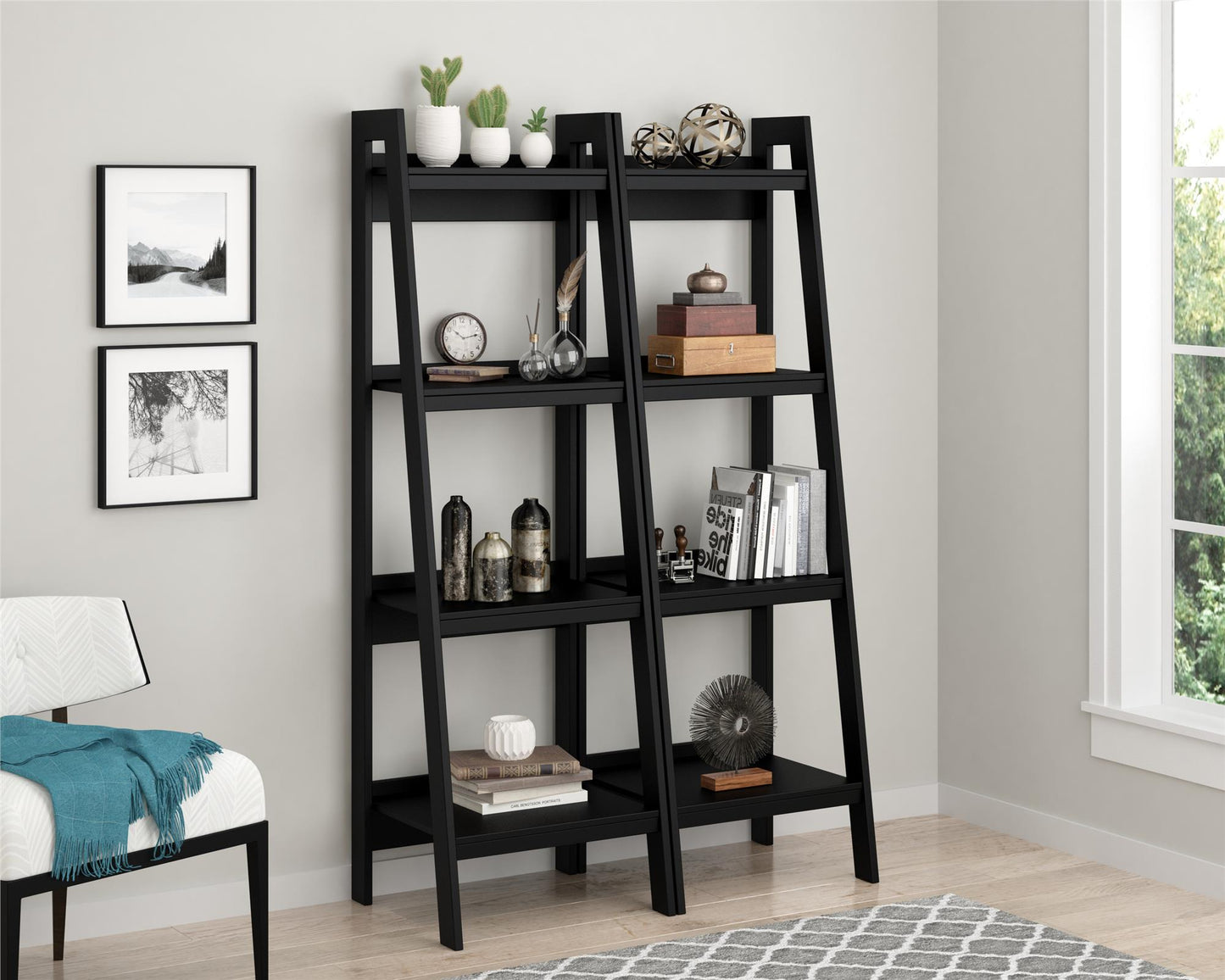 Lawrence 4 Shelf Ladder Bookcase Bundle, Set of 2 - Black
