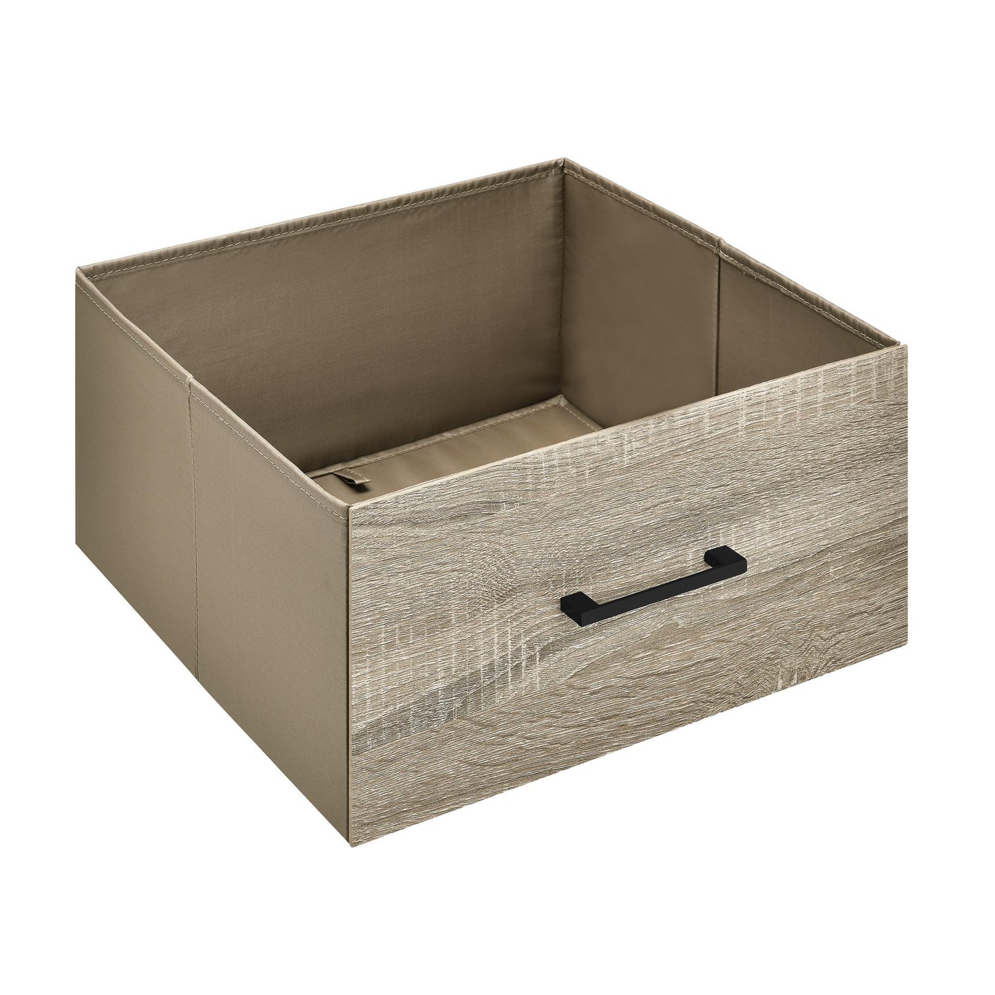 Landon Retro Bookcase with 4 Fabric Bins with Wood Grain Fronts - Distressed Gray Oak