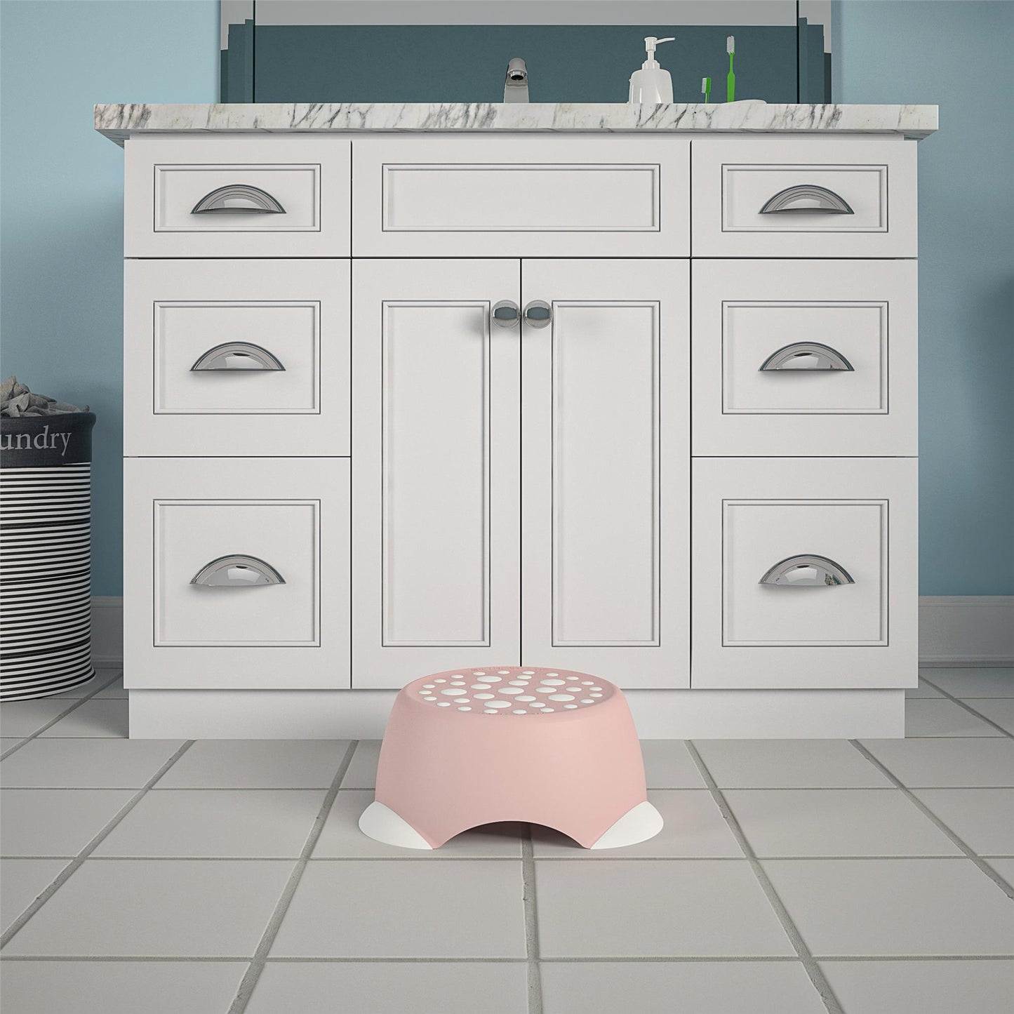 Kids One-Step Step Stool, Set of 2 Lightweight and Non-Slip - Light Pink - 2-Pack