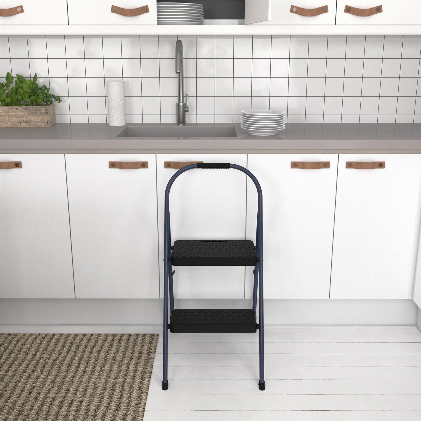 Multi-Step Folding Step Stool with 225 lb Weight Capacity - Navy - 2 Step
