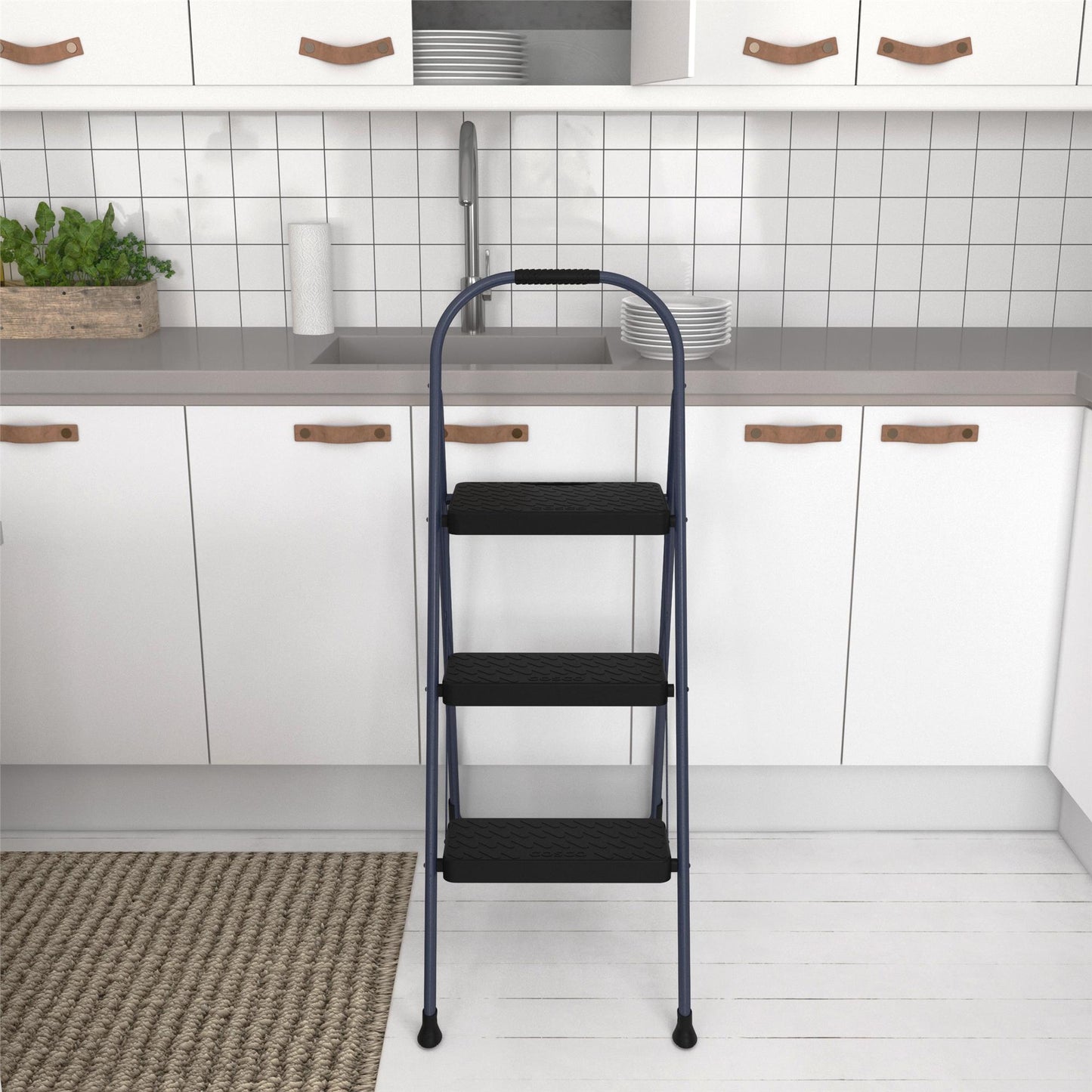 Multi-Step Folding Step Stool with 225 lb Weight Capacity - Navy - 3 Step