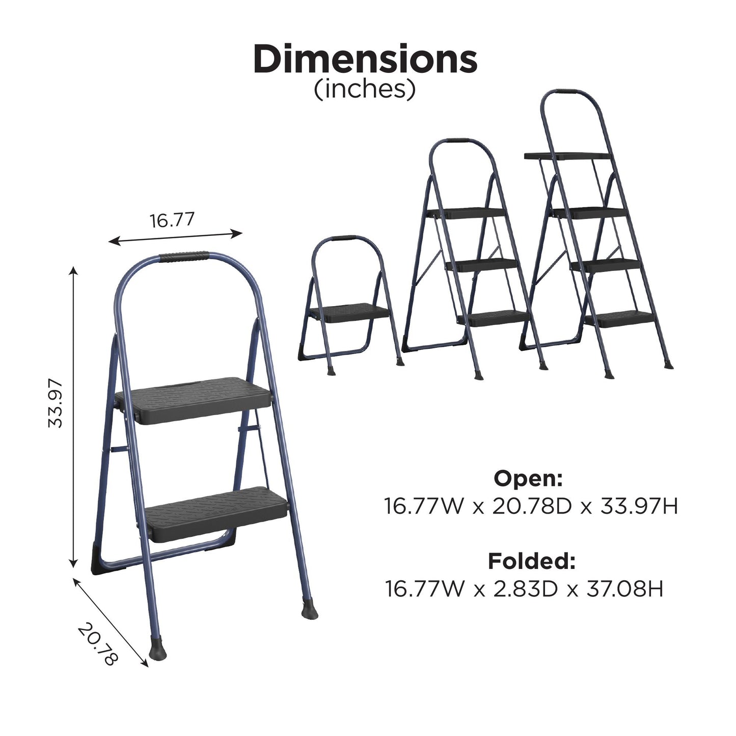 Multi-Step Folding Step Stool with 225 lb Weight Capacity - Navy - 2 Step