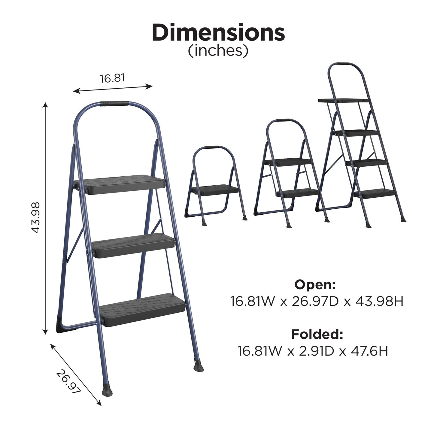 Multi-Step Folding Step Stool with 225 lb Weight Capacity - Navy - 3 Step