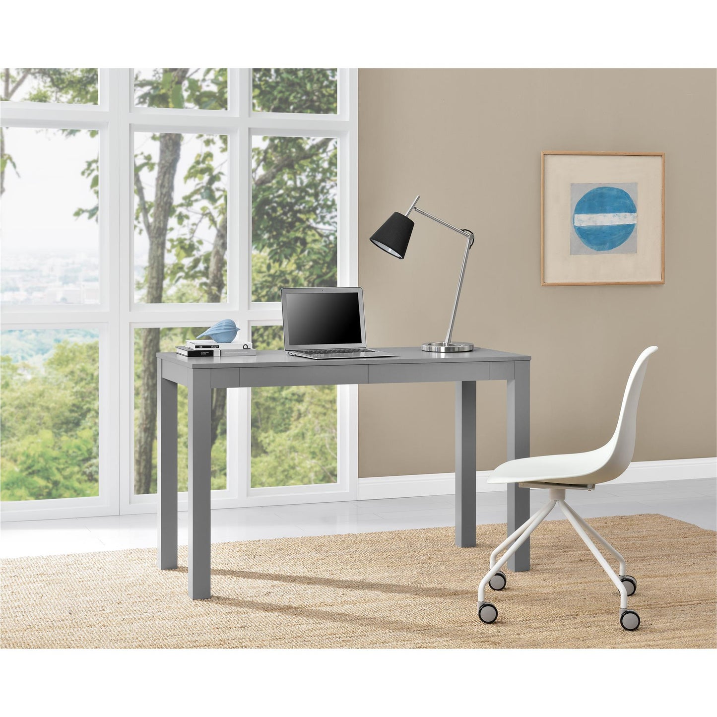 Large Parsons Computer Desk with 2 Drawers - Gray