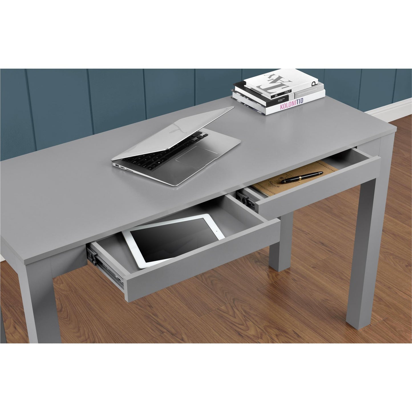 Large Parsons Computer Desk with 2 Drawers - Gray